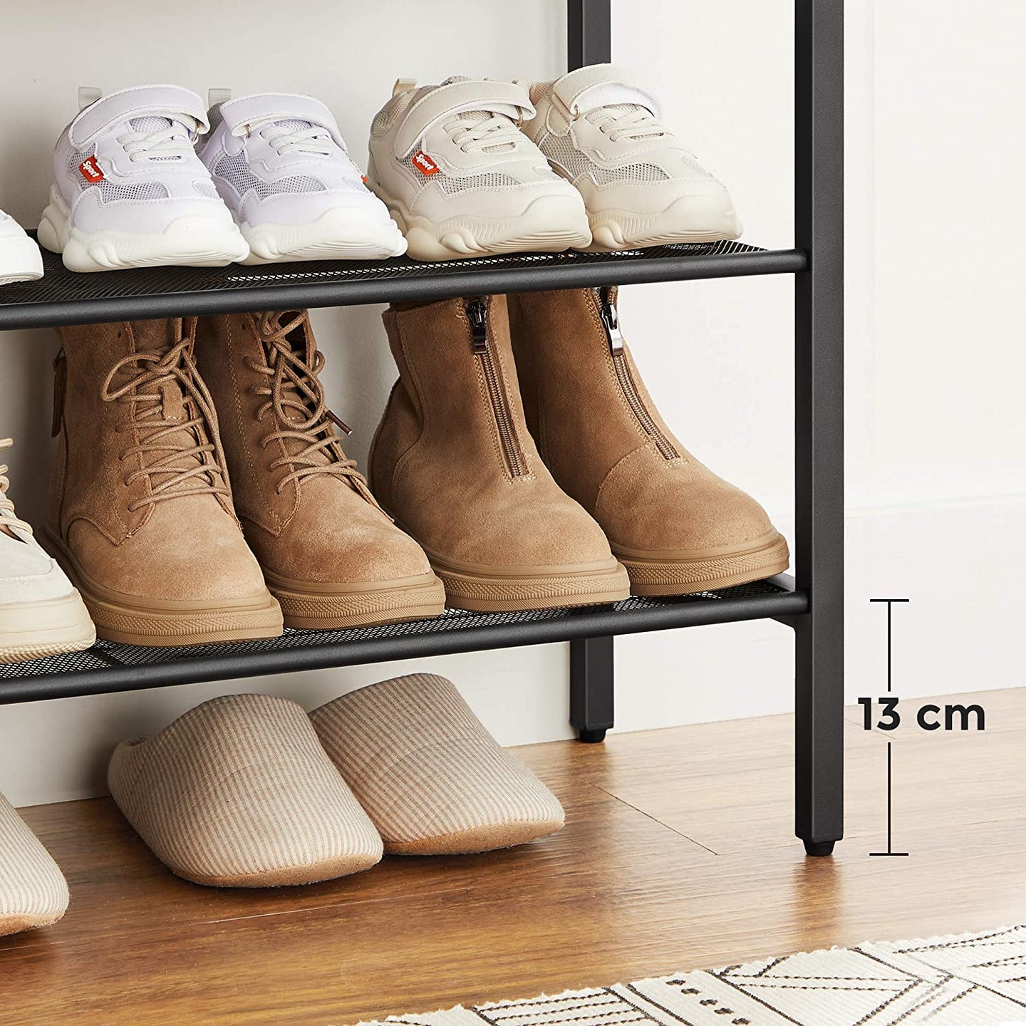 Shoe Rack - Steel - Rustic Brown and Black - 6-Tier Mesh Shelves for 15 Pairs