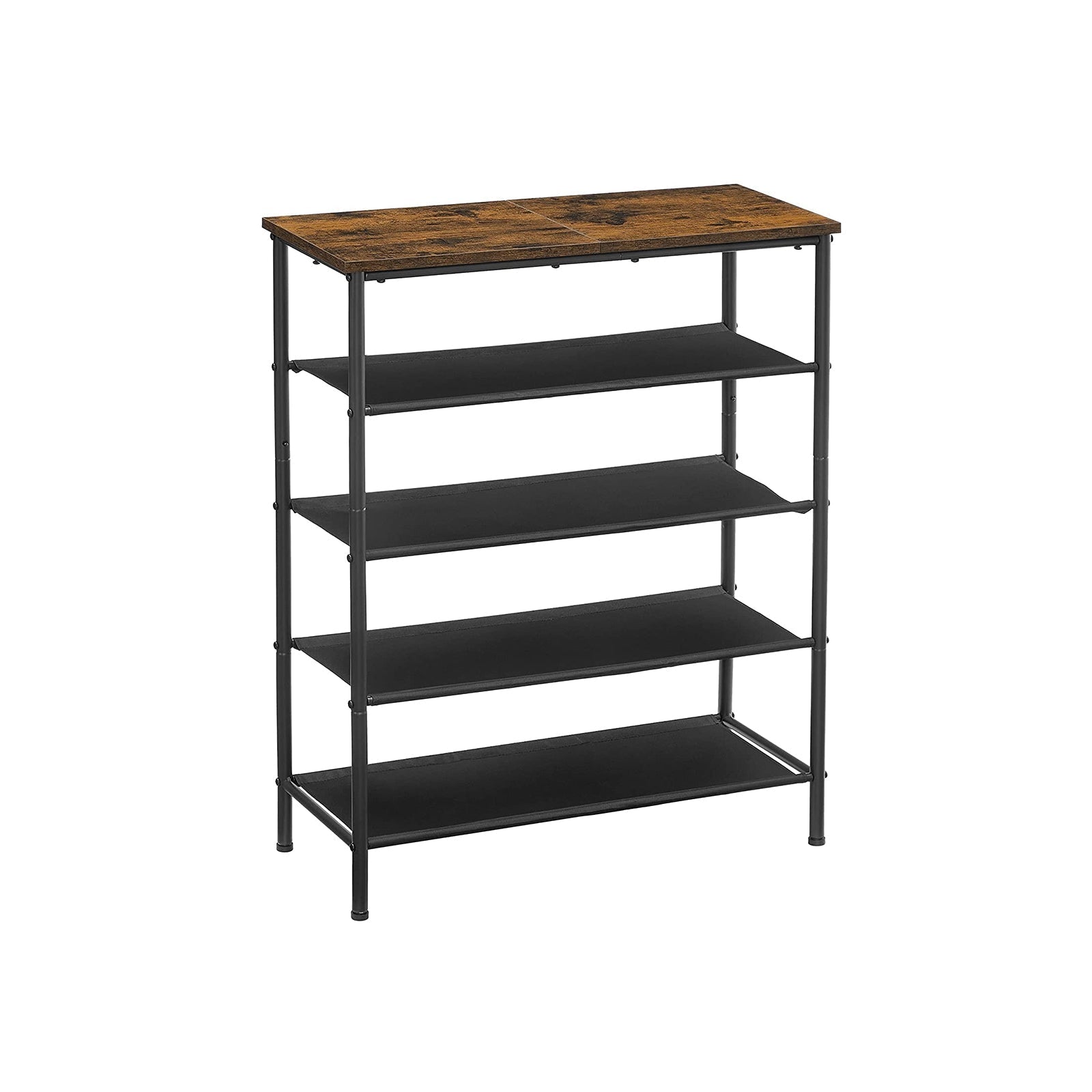 Industrial Shoe Rack - Steel - Rustic Brown and Black - 5 Tiers with Top Storage for Bags
