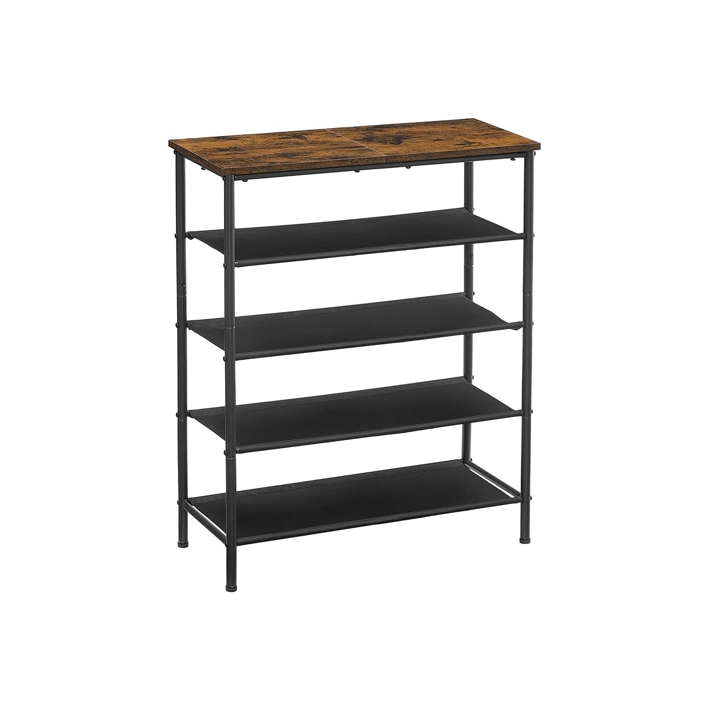Industrial Shoe Rack - Steel - Rustic Brown and Black - 5 Tiers with Top Storage for Bags