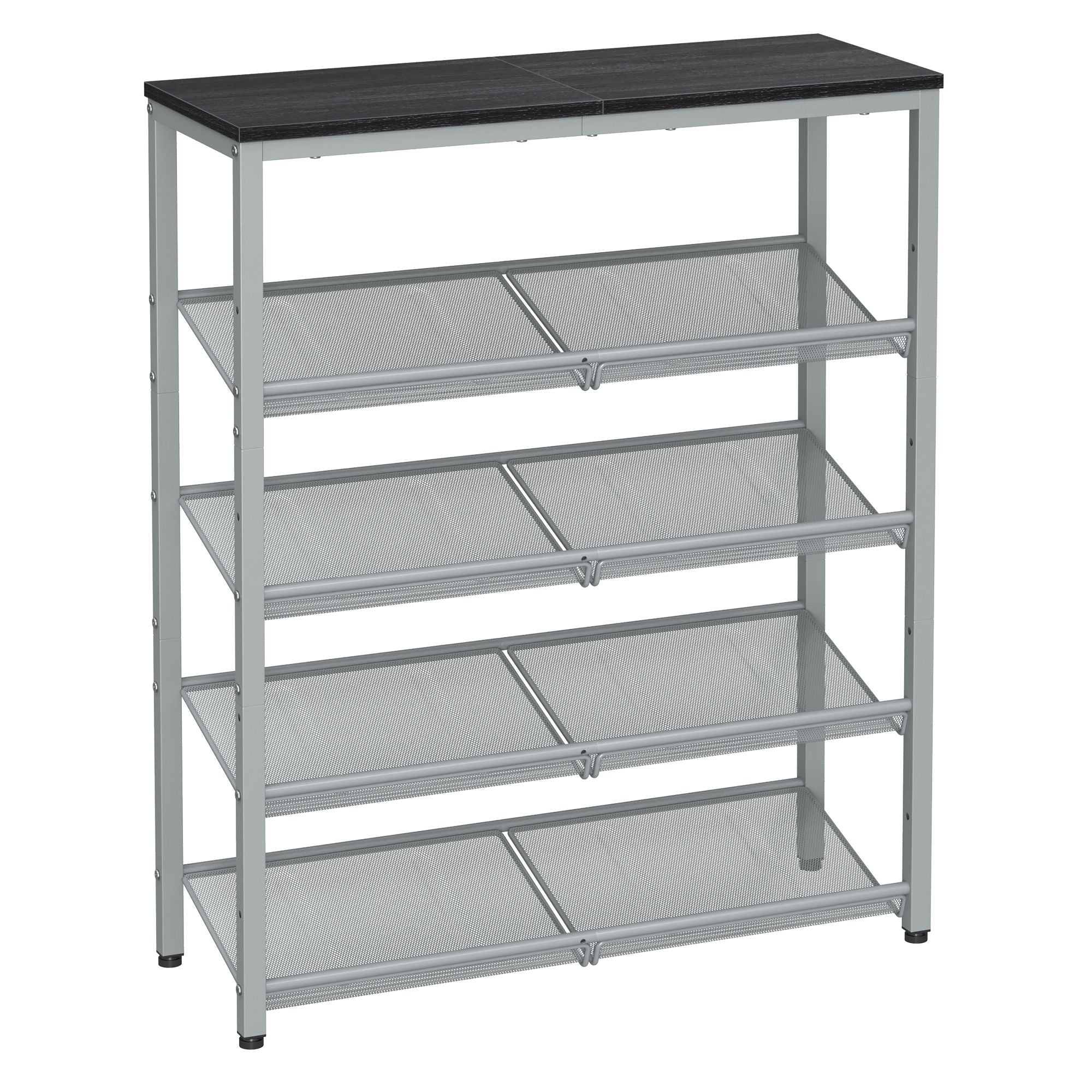 5-Tier Steel Shoe Rack - Space-Saving Design with Mesh Shelves - Rustic Brown & Black