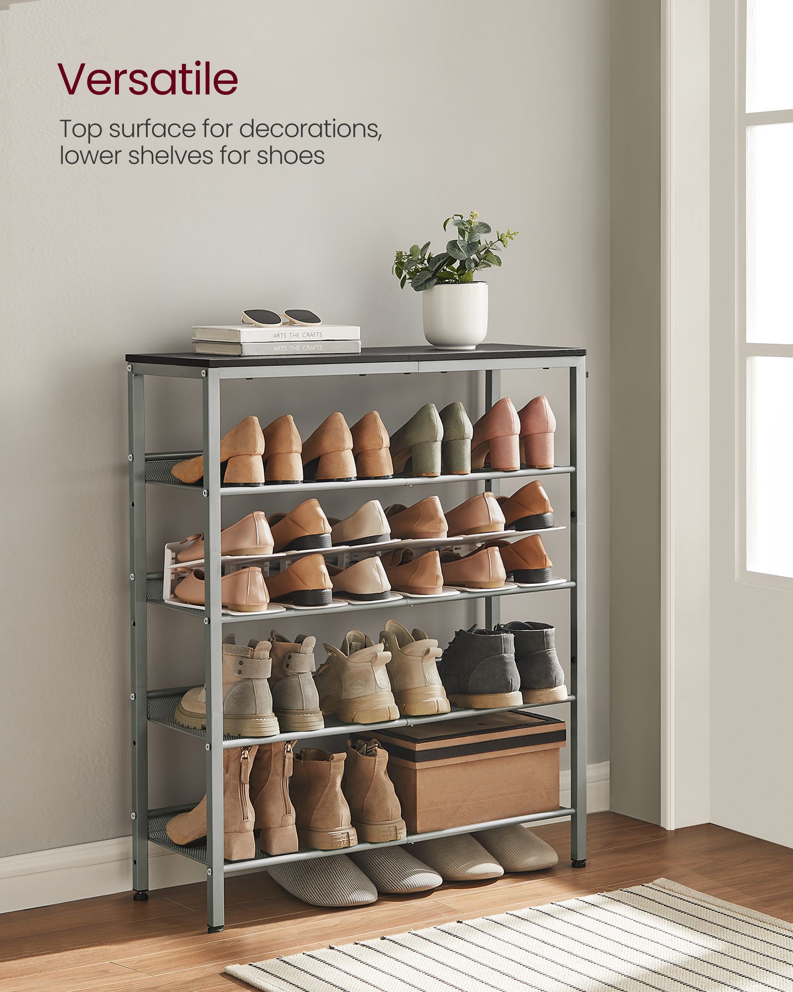 5-Tier Shoe Rack - Steel - Charcoal Grey