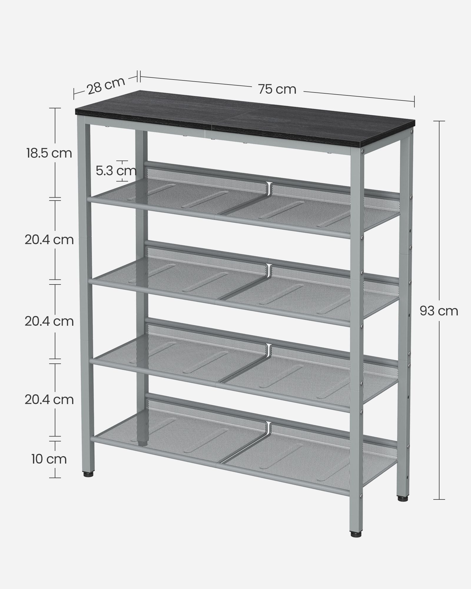 5-Tier Shoe Rack - Steel - Charcoal Grey