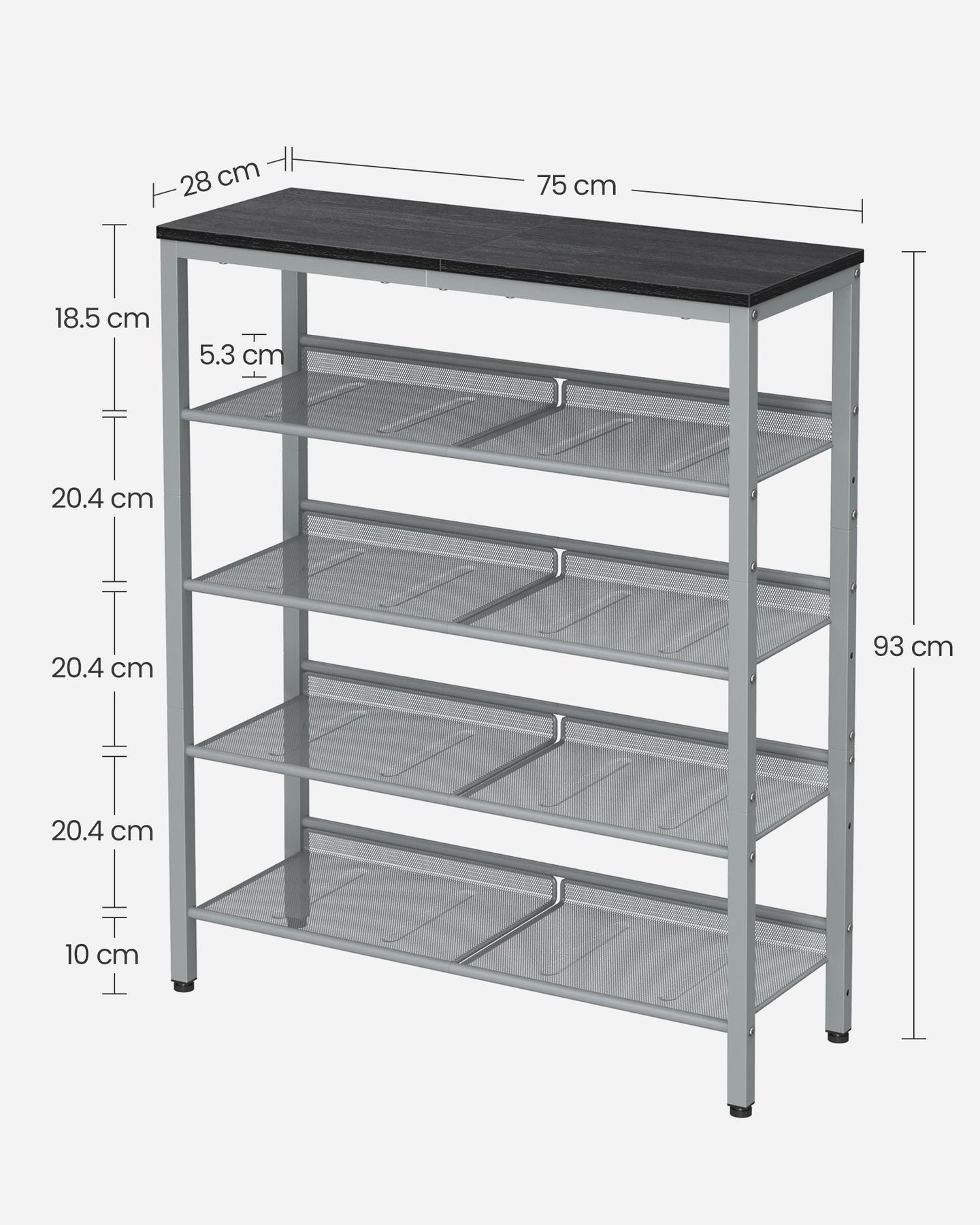 5-Tier Shoe Rack - Steel - Charcoal Grey