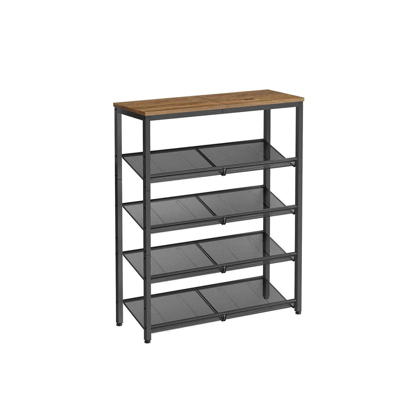 5-Tier Steel Shoe Rack - Space-Saving Design with Mesh Shelves - Rustic Brown & Black