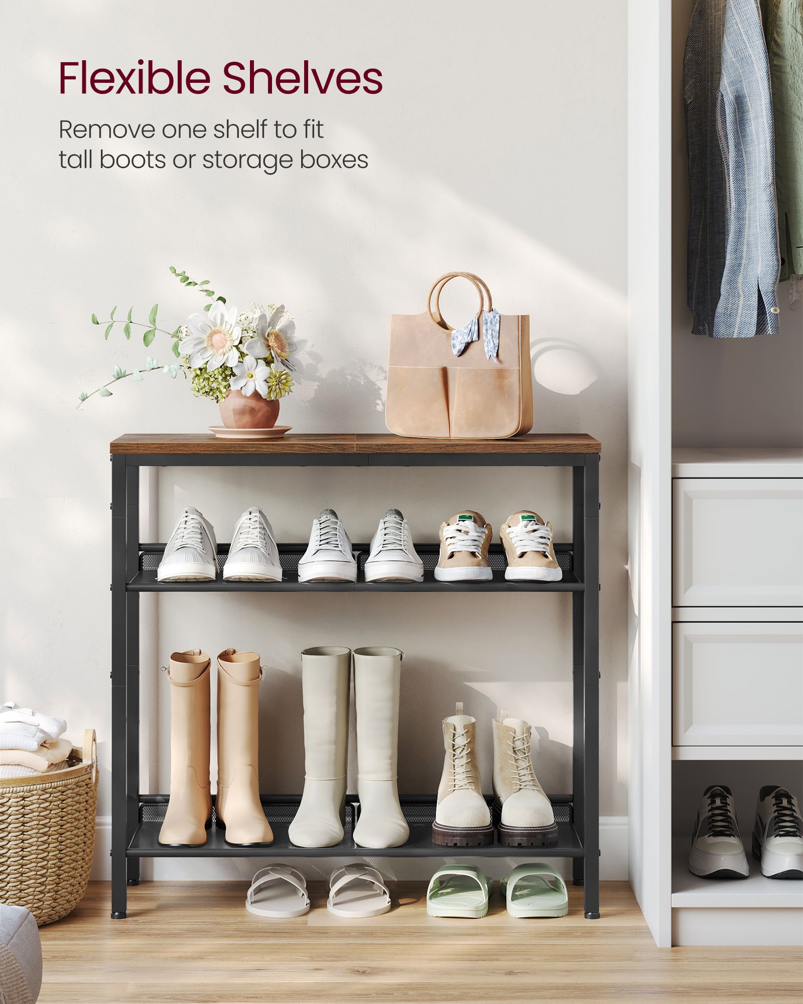 4-Tier Metal Shoe Rack - Steel - Expandable