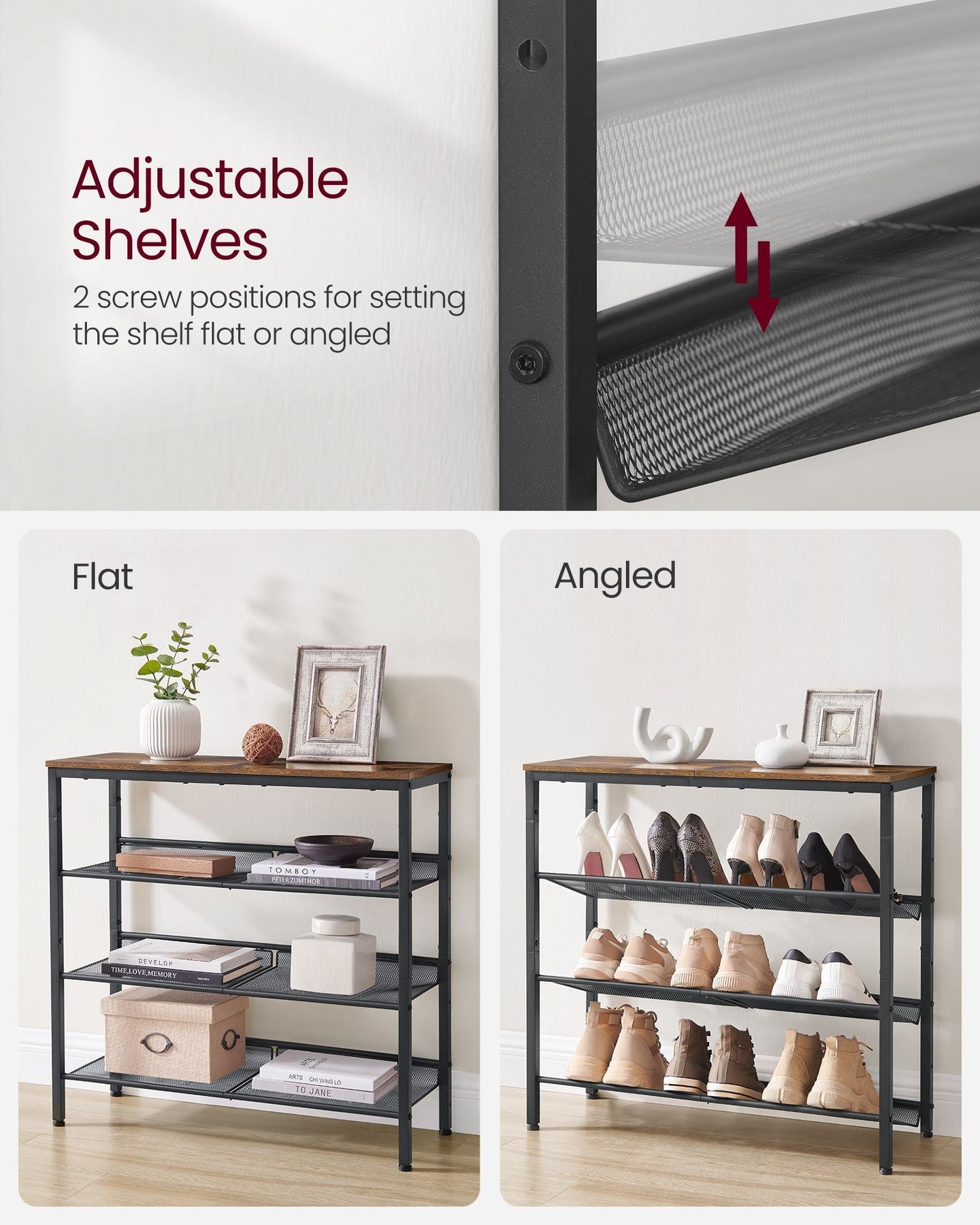 4-Tier Metal Shoe Rack - Steel - Expandable