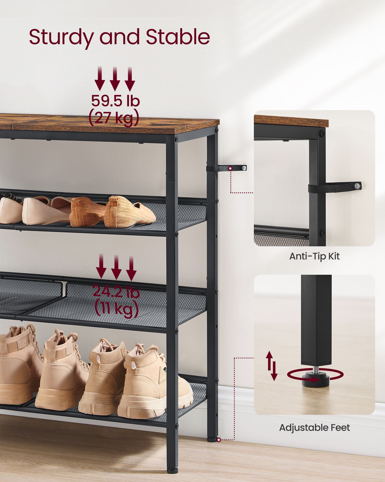 4-Tier Metal Shoe Rack - Steel - Expandable