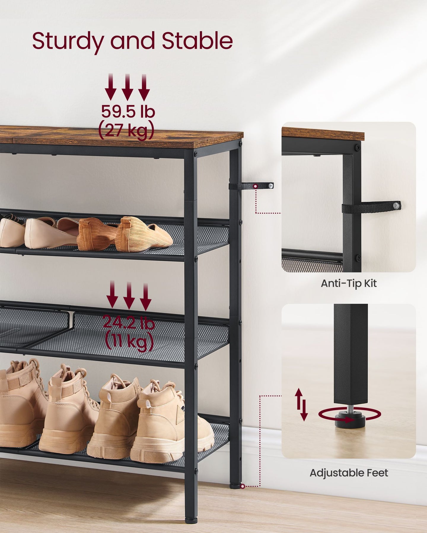 4-Tier Metal Shoe Rack - Steel - Expandable