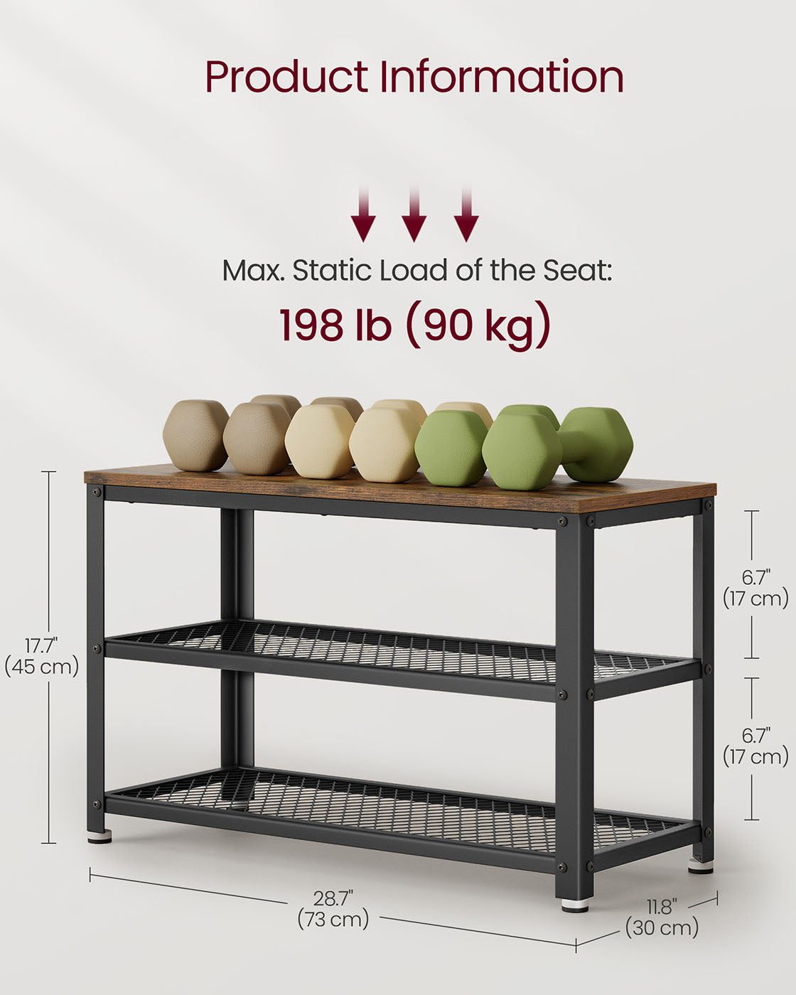 Shoe Bench - Wood - Rustic Brown - 3-Tier Storage with Seating