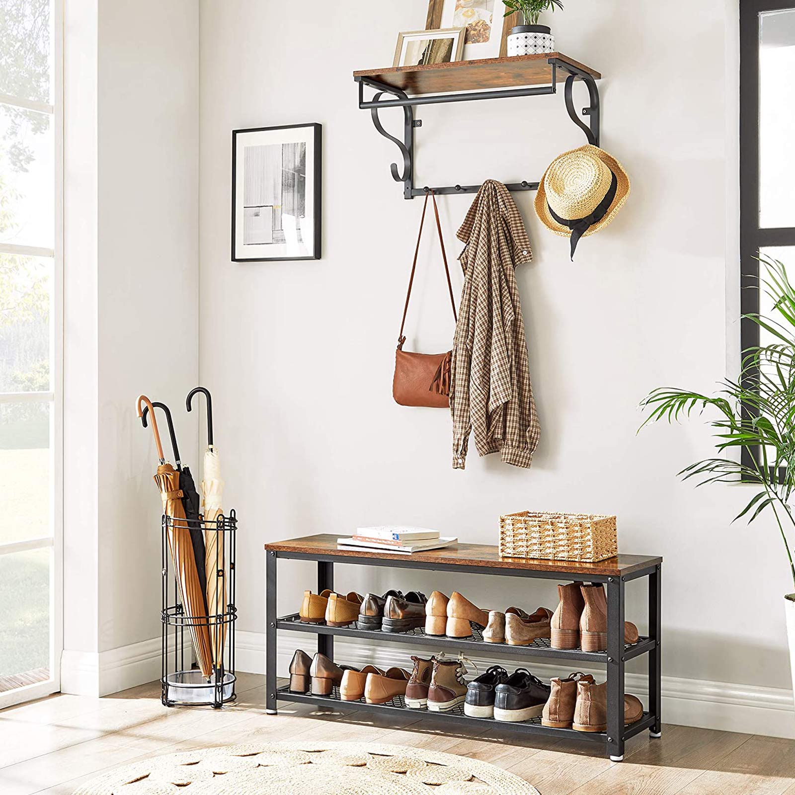 Shoe Bench - Steel - Rustic Brown and Black