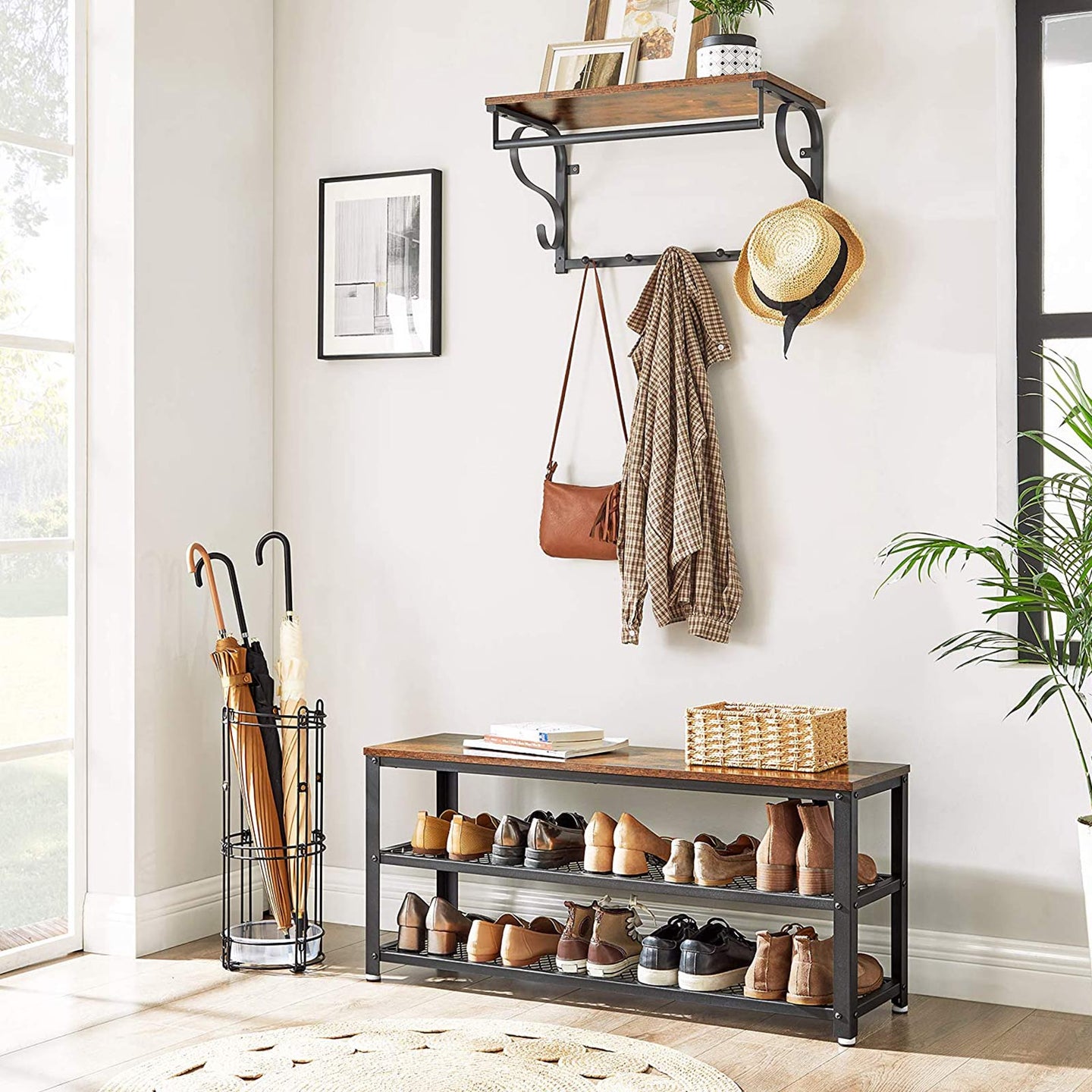 Shoe Bench - Steel - Rustic Brown and Black