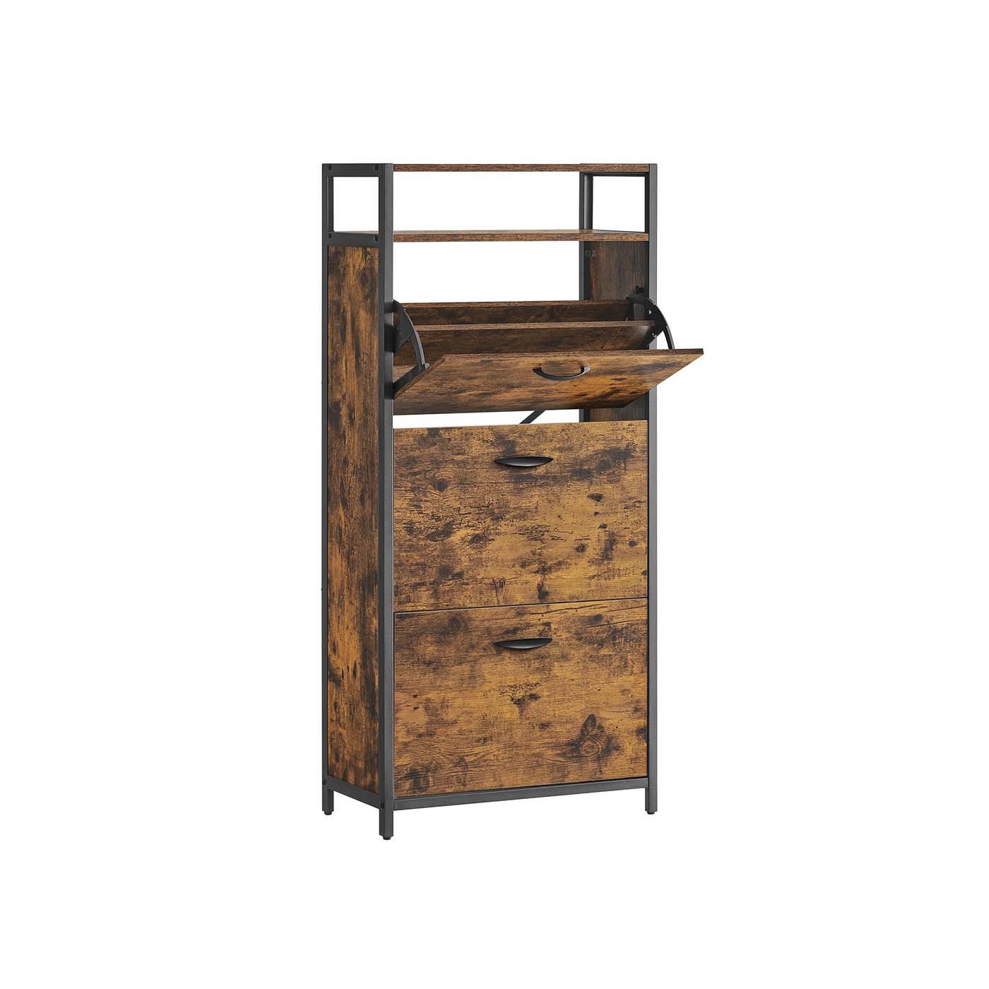 Shoe Cabinet - Engineered Wood - Rustic Brown and Black