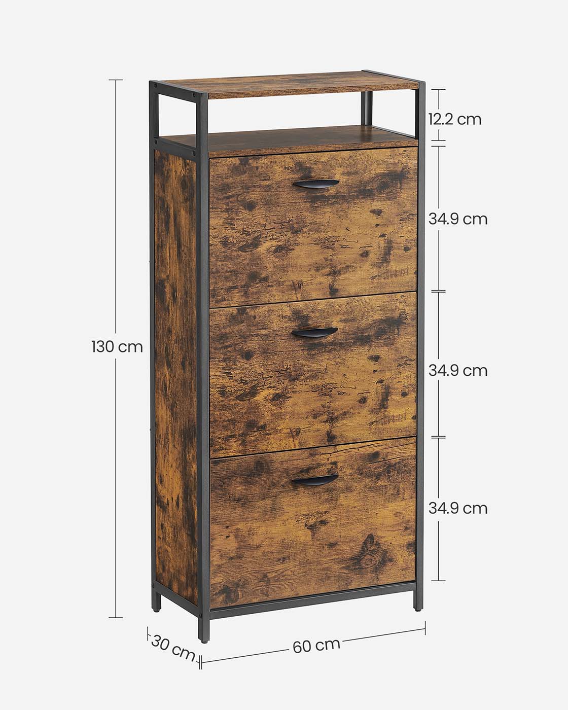 Shoe Cabinet - Engineered Wood - Rustic Brown and Black