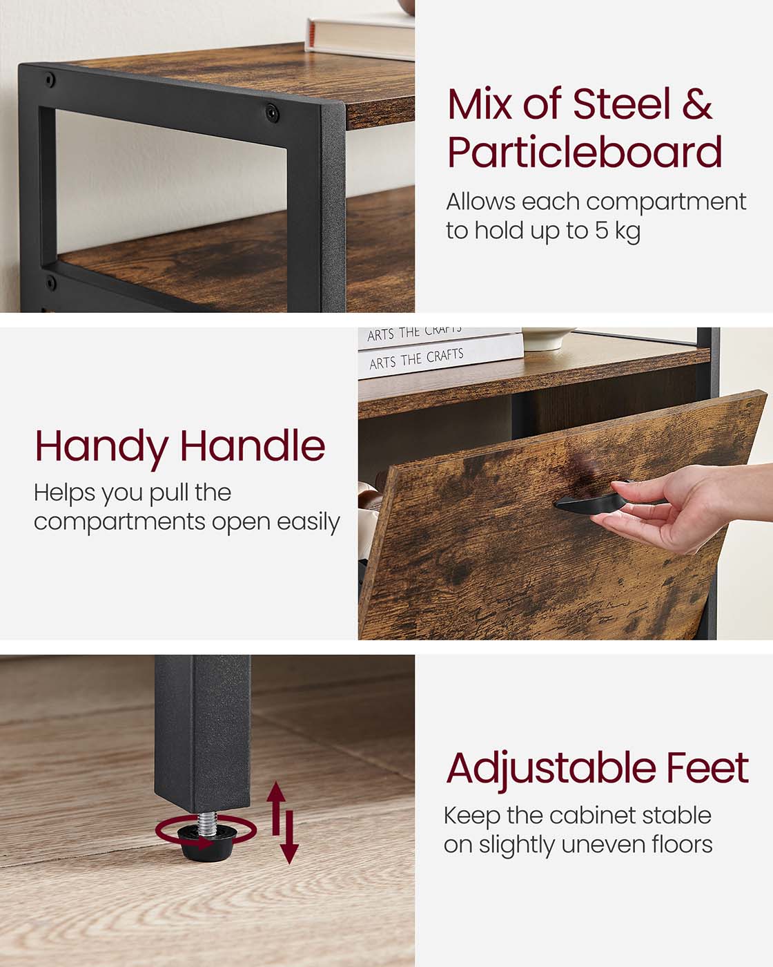 Shoe Cabinet - Engineered Wood - Rustic Brown and Black