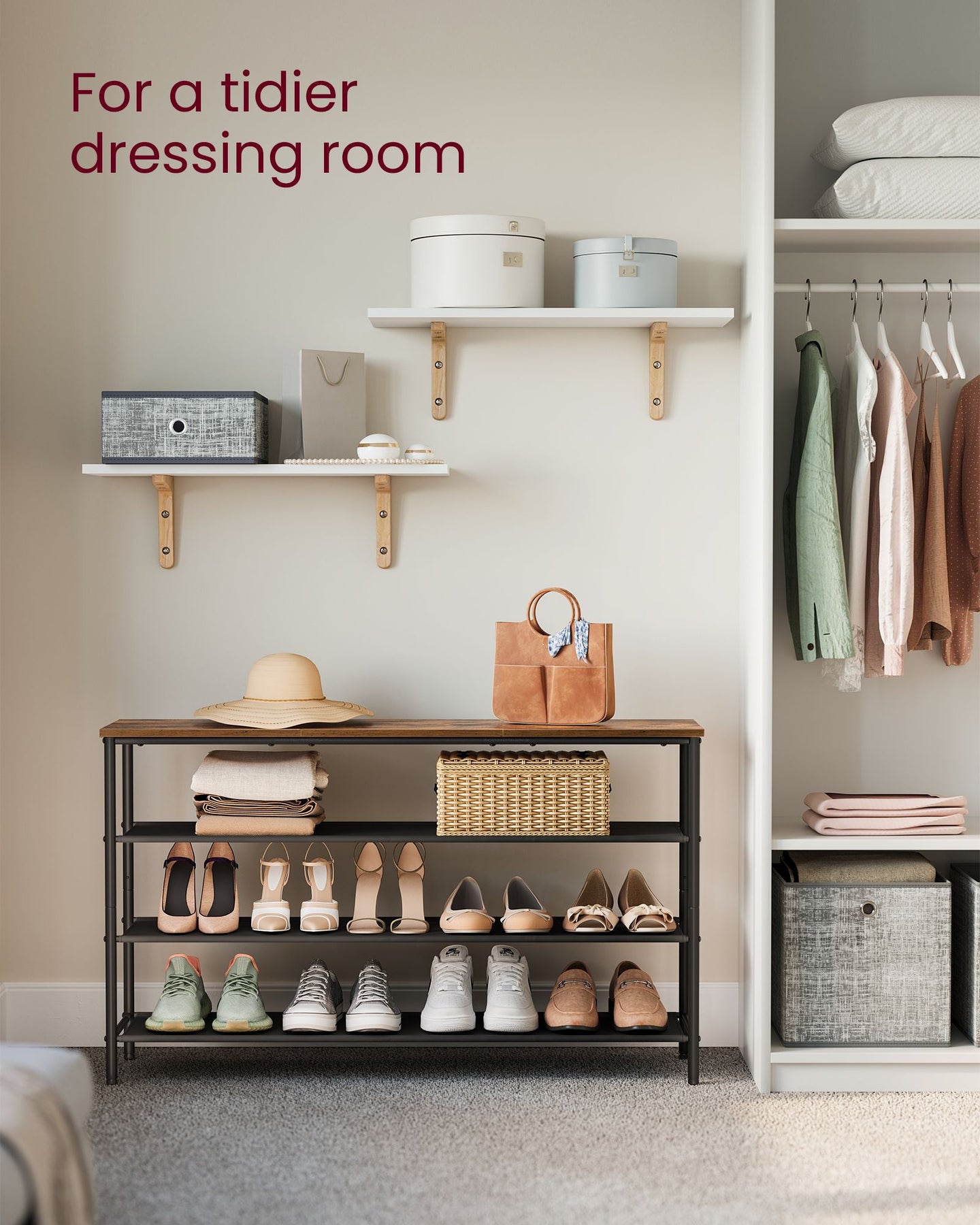 4-Tier Shoe Rack - Steel Frame with Fabric Shelves - Rustic Brown and Black - Space-Saving Shoe Storage for 15-18 Pairs