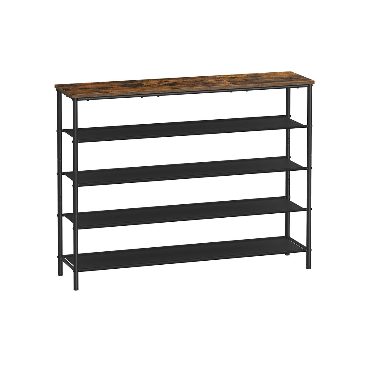 5-Tier Shoe Rack - Steel Frame - Rustic Brown and Black - Narrow Storage Organizer for Wardrobe and Hallway