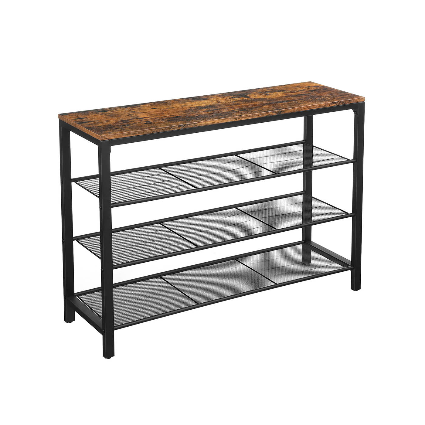 Shoe Rack - Mesh Shelves - Rustic Brown and Black - Simple Structure