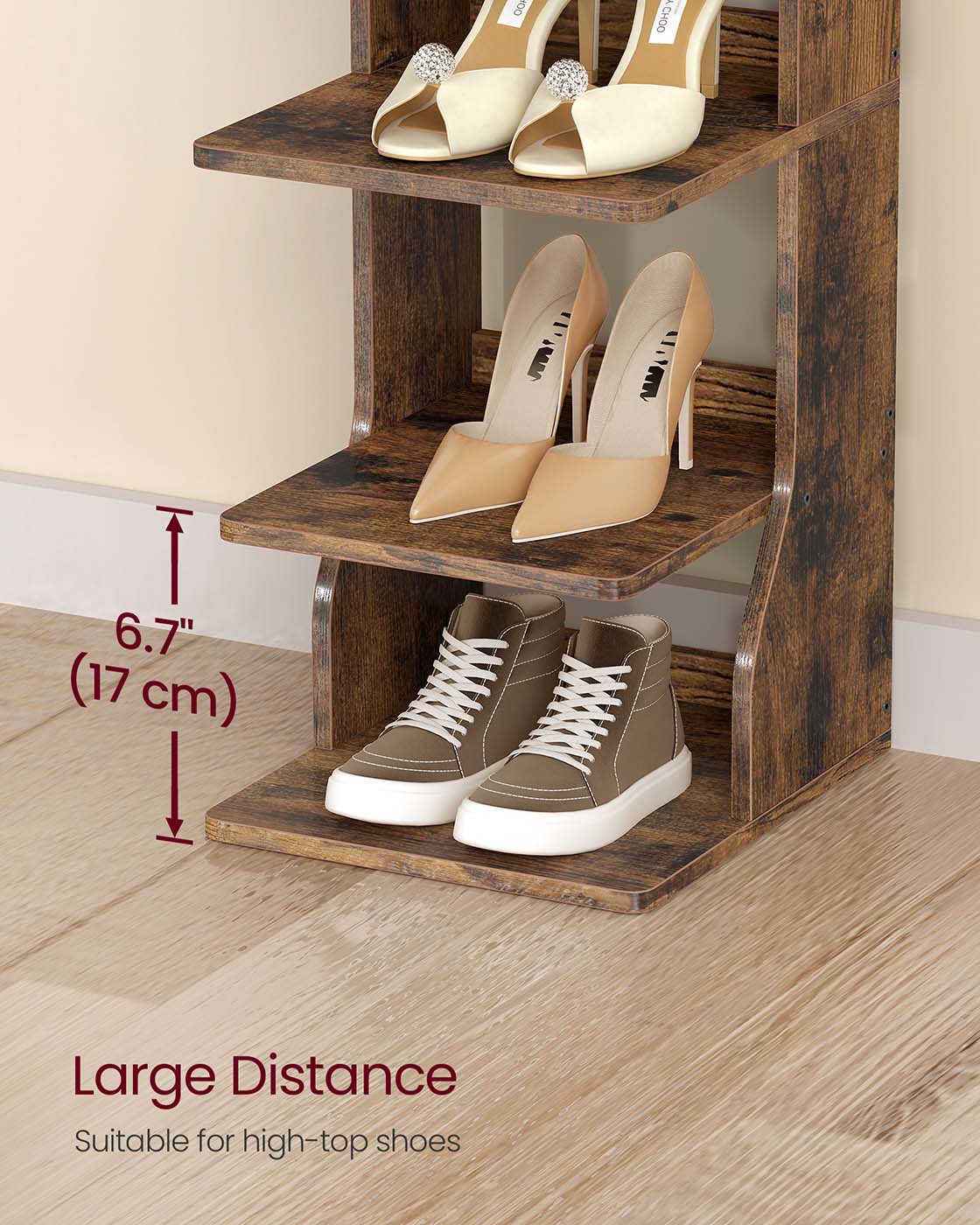 Slim Shoe Rack - Wood - Rustic Brown - 7-Tier Design for Small Spaces