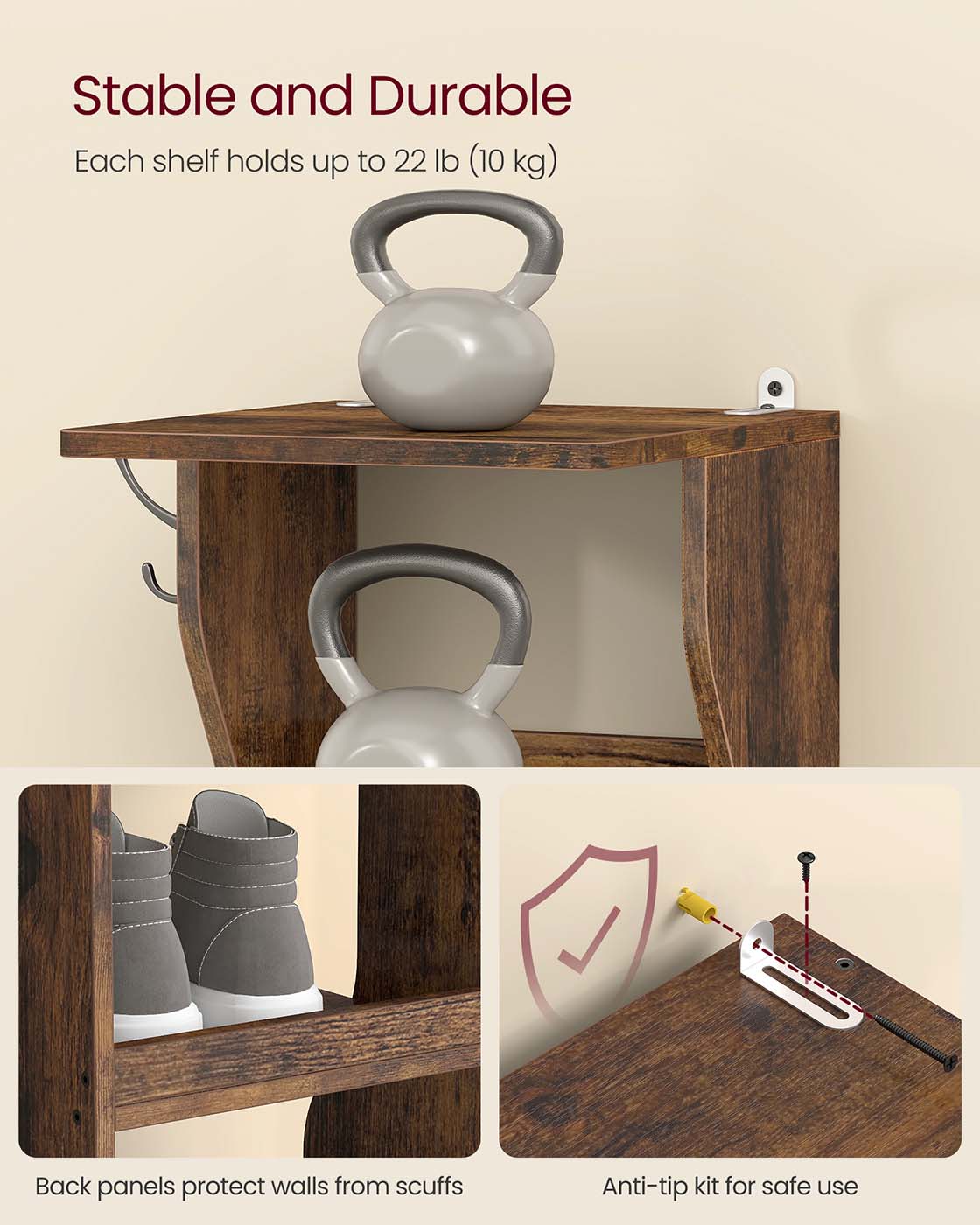 Slim Shoe Rack - Wood - Rustic Brown - 7-Tier Design for Small Spaces