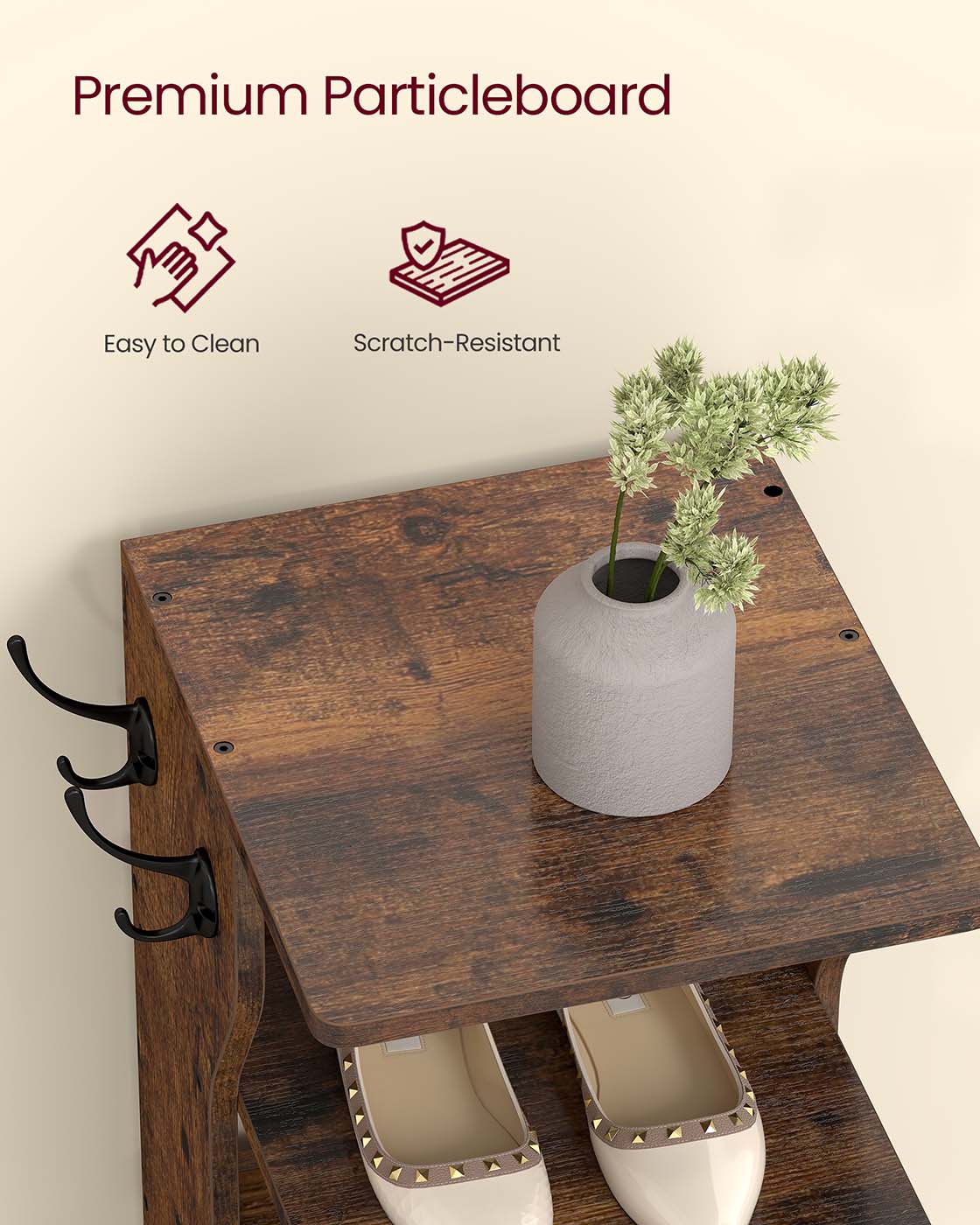 Slim Shoe Rack - Wood - Rustic Brown - 7-Tier Design for Small Spaces