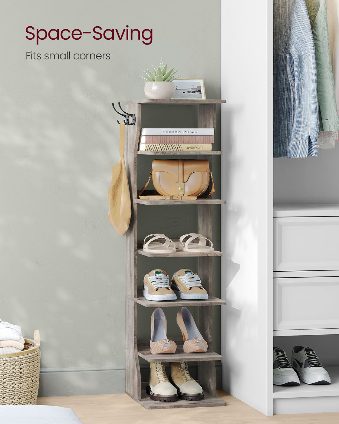 Shoe Rack - Metal - Heather Greige - 7-Tier Design for Small Spaces