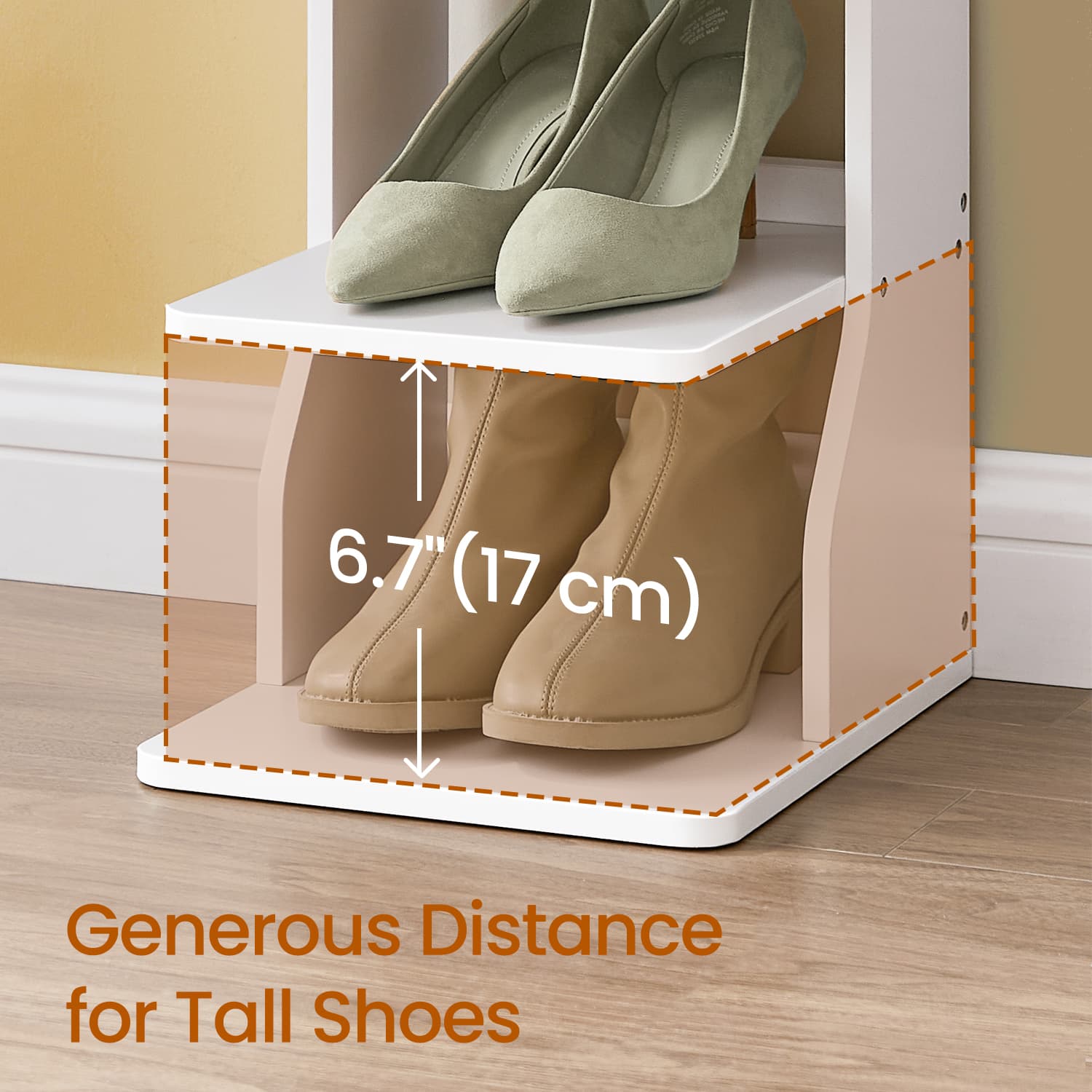 Narrow Shoe Rack - Wood - White - 6-Tier Vertical Storage for Small Spaces