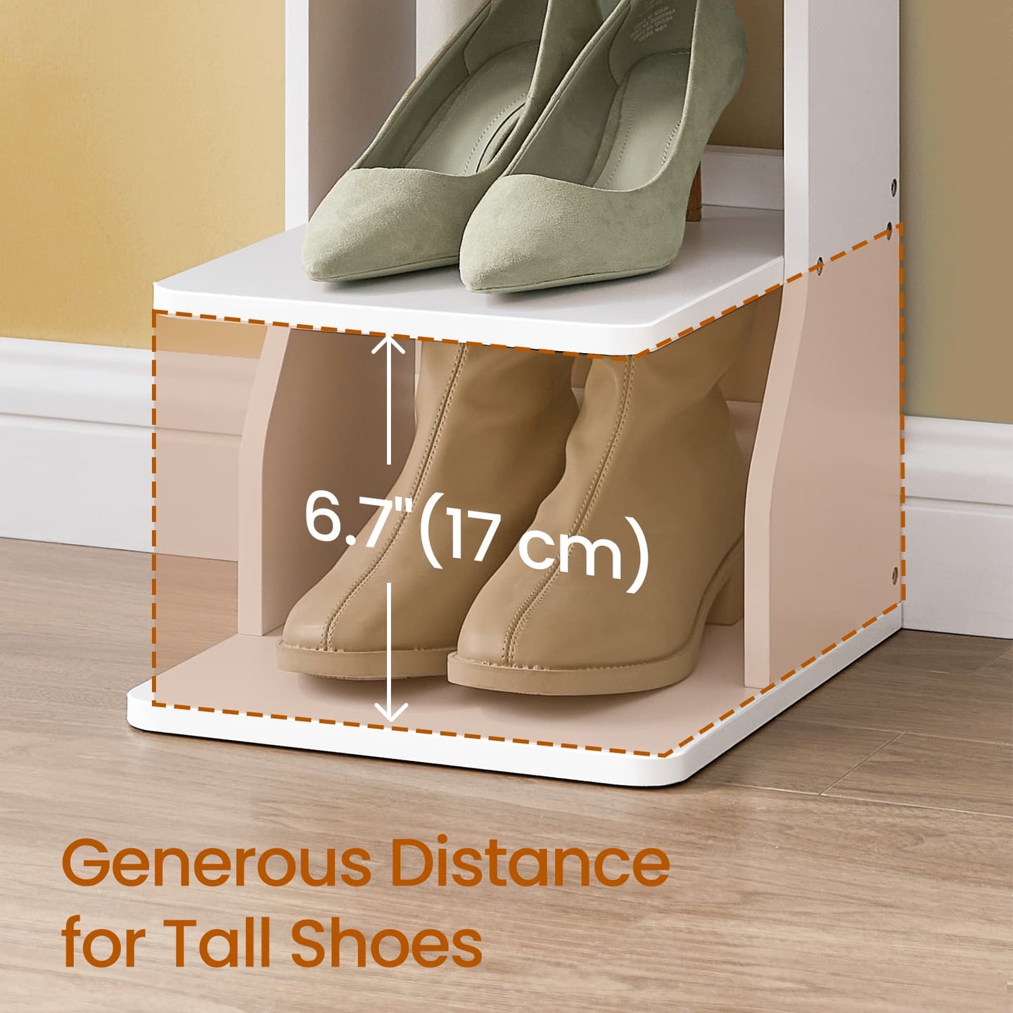 Narrow Shoe Rack - Wood - White - 6-Tier Vertical Storage for Small Spaces