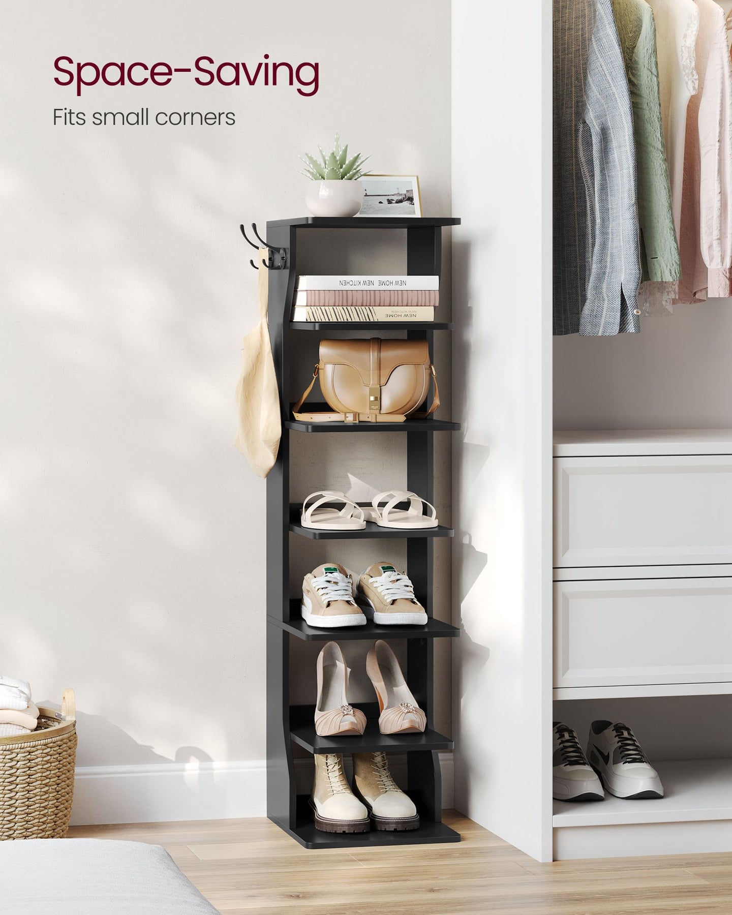 Slim Shoe Rack - Metal - Black - 6-Tier Storage for Small Spaces