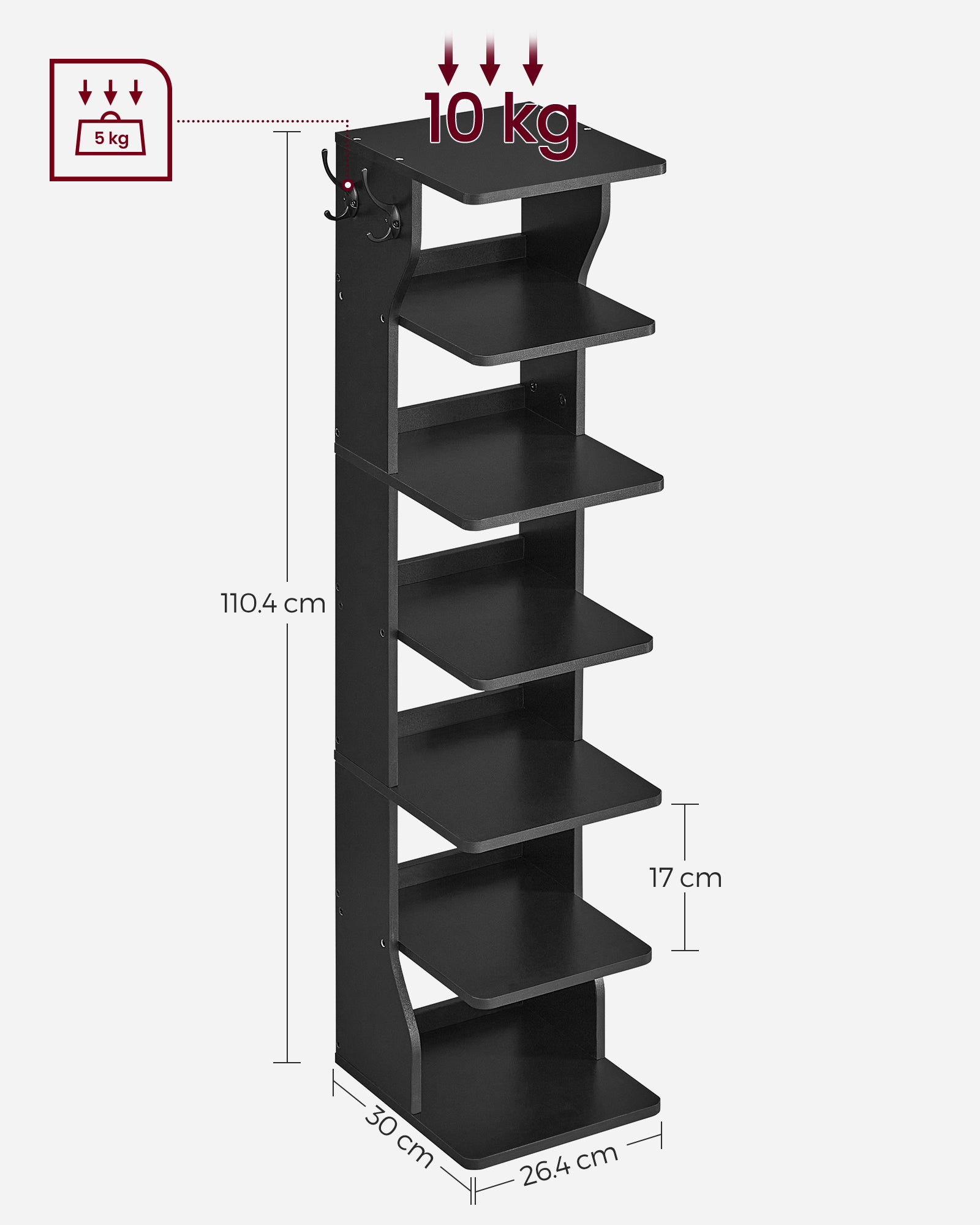 Slim Shoe Rack - Metal - Black - 6-Tier Storage for Small Spaces