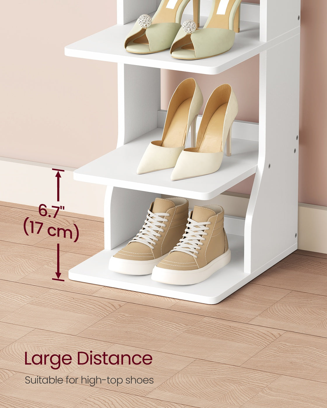 Slim Shoe Rack - Wood - Natural - 6-Tier Narrow Storage Organiser for Small Spaces