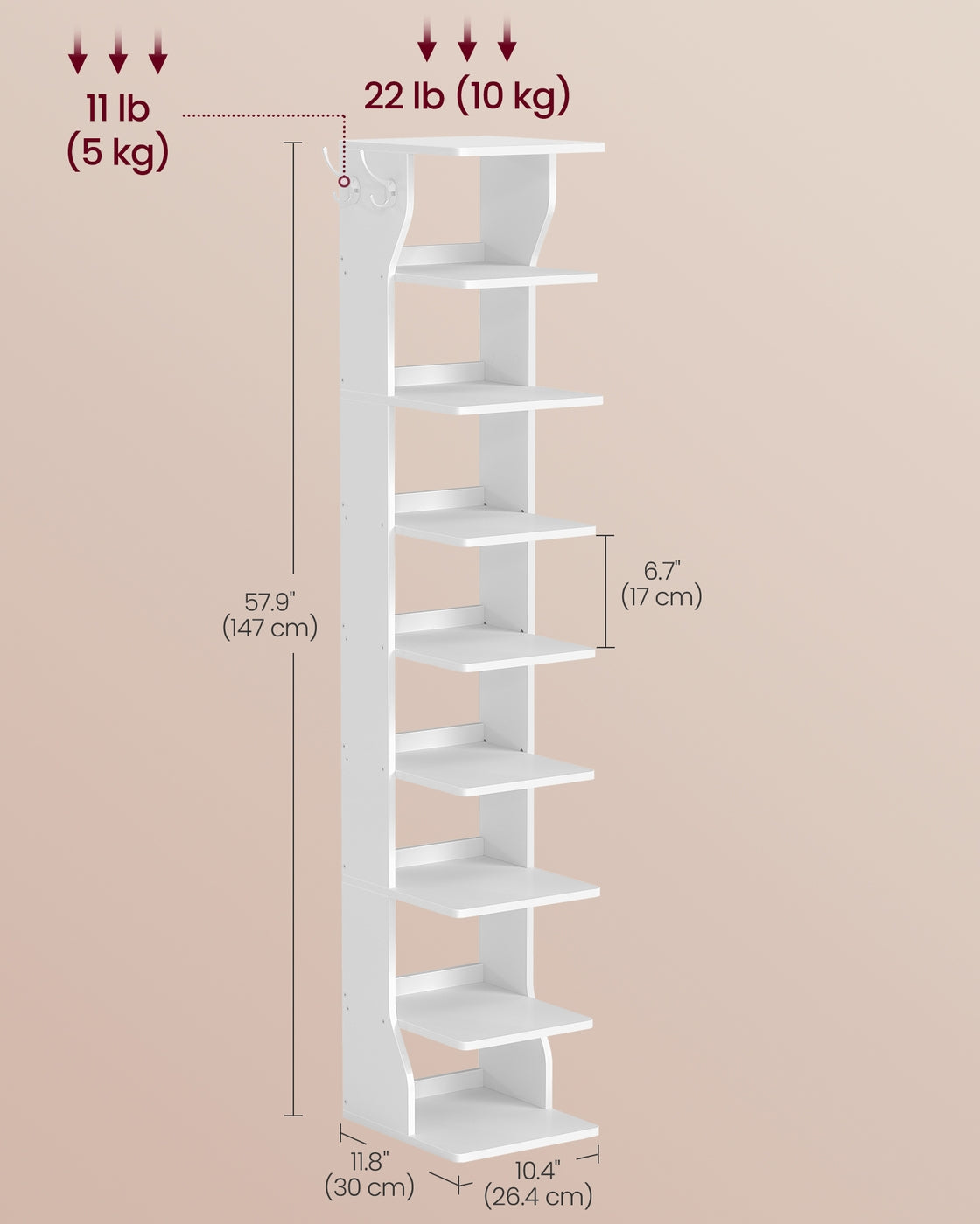 Slim Shoe Rack - Wood - Natural - 6-Tier Narrow Storage Organiser for Small Spaces