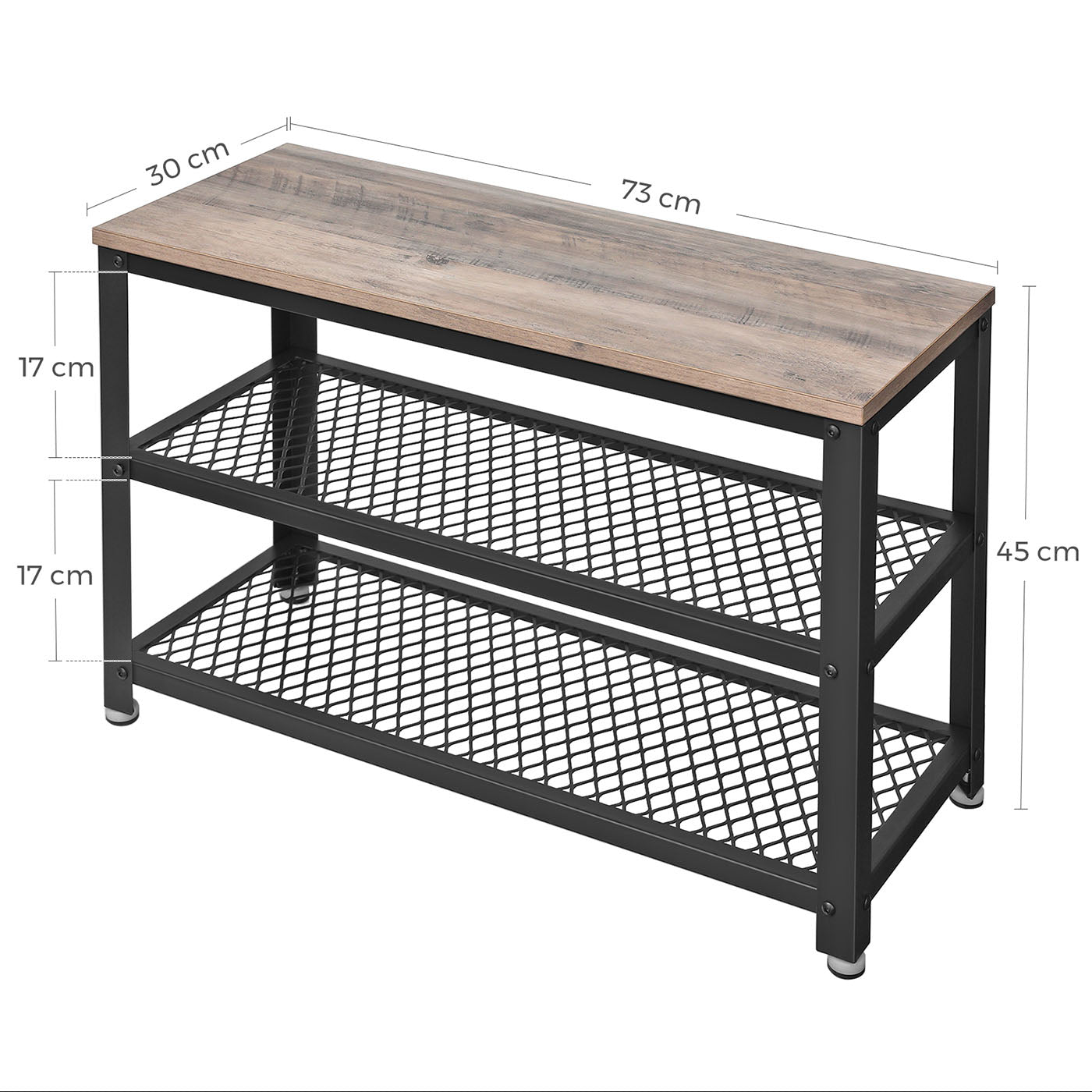 Shoe Bench Rack - 3-Tier with Seating - Wood - Rustic Brown