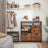 Shoe Cabinet - Wood - Rustic Brown and Black - Capable of Storing 15-18 Pairs with Open Compartment and Internal Dividers