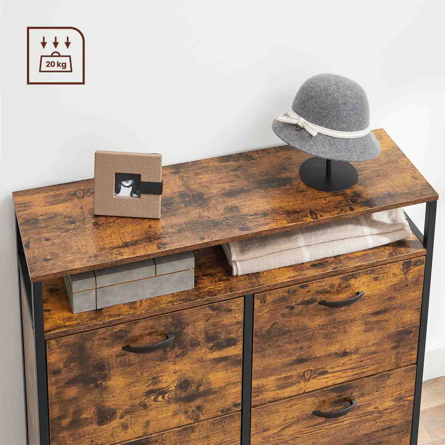 Shoe Cabinet - Wood - Rustic Brown and Black - Capable of Storing 15-18 Pairs with Open Compartment and Internal Dividers