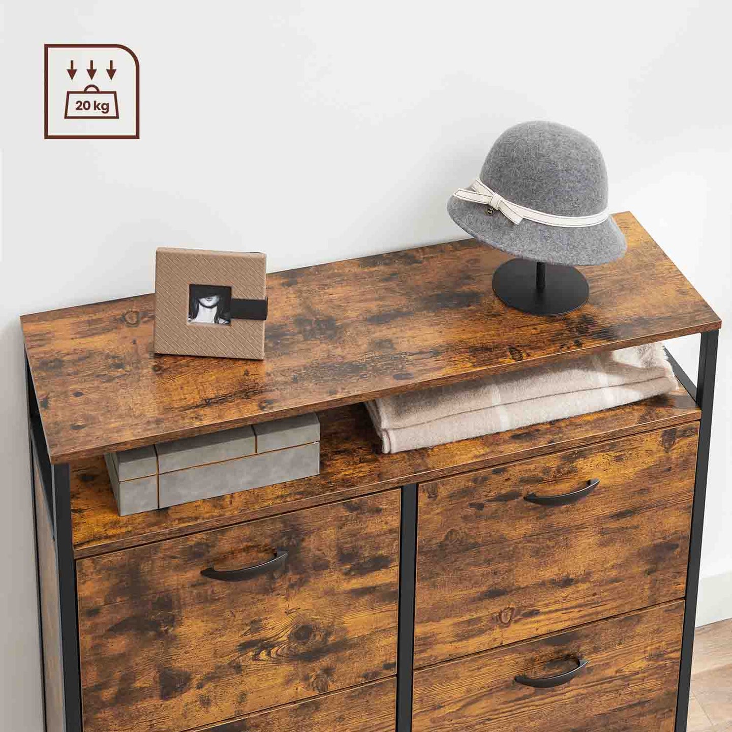 Shoe Cabinet - Wood - Rustic Brown and Black - Capable of Storing 15-18 Pairs with Open Compartment and Internal Dividers