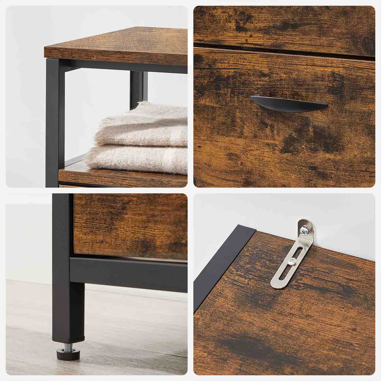Shoe Cabinet - Wood - Rustic Brown and Black - Capable of Storing 15-18 Pairs with Open Compartment and Internal Dividers