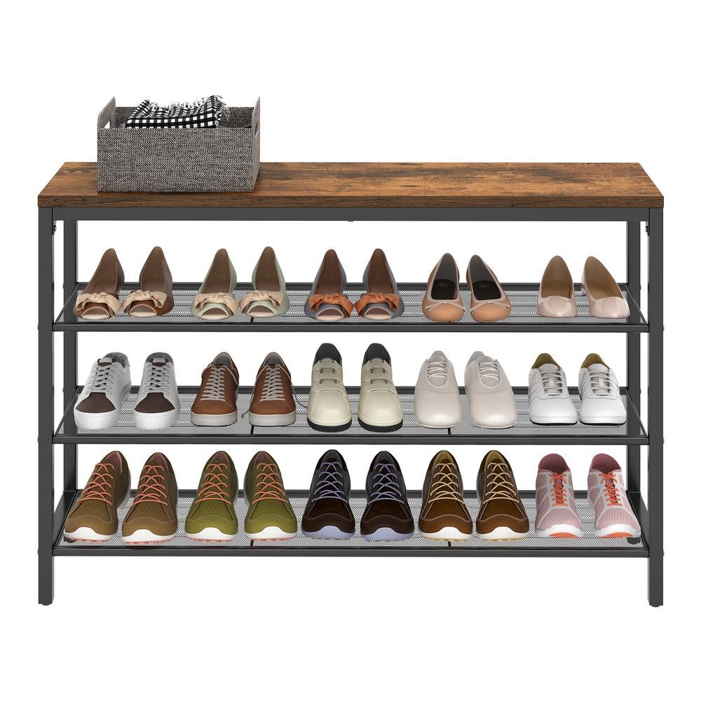 3-Tier Shoe Rack - 72L - Particleboard - Rustic Brown Design - Mesh Shelves