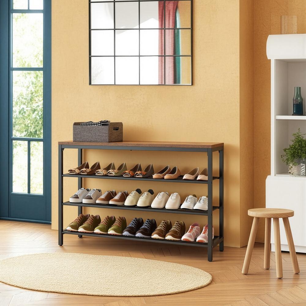 3-Tier Shoe Rack - 72L - Particleboard - Rustic Brown Design - Mesh Shelves