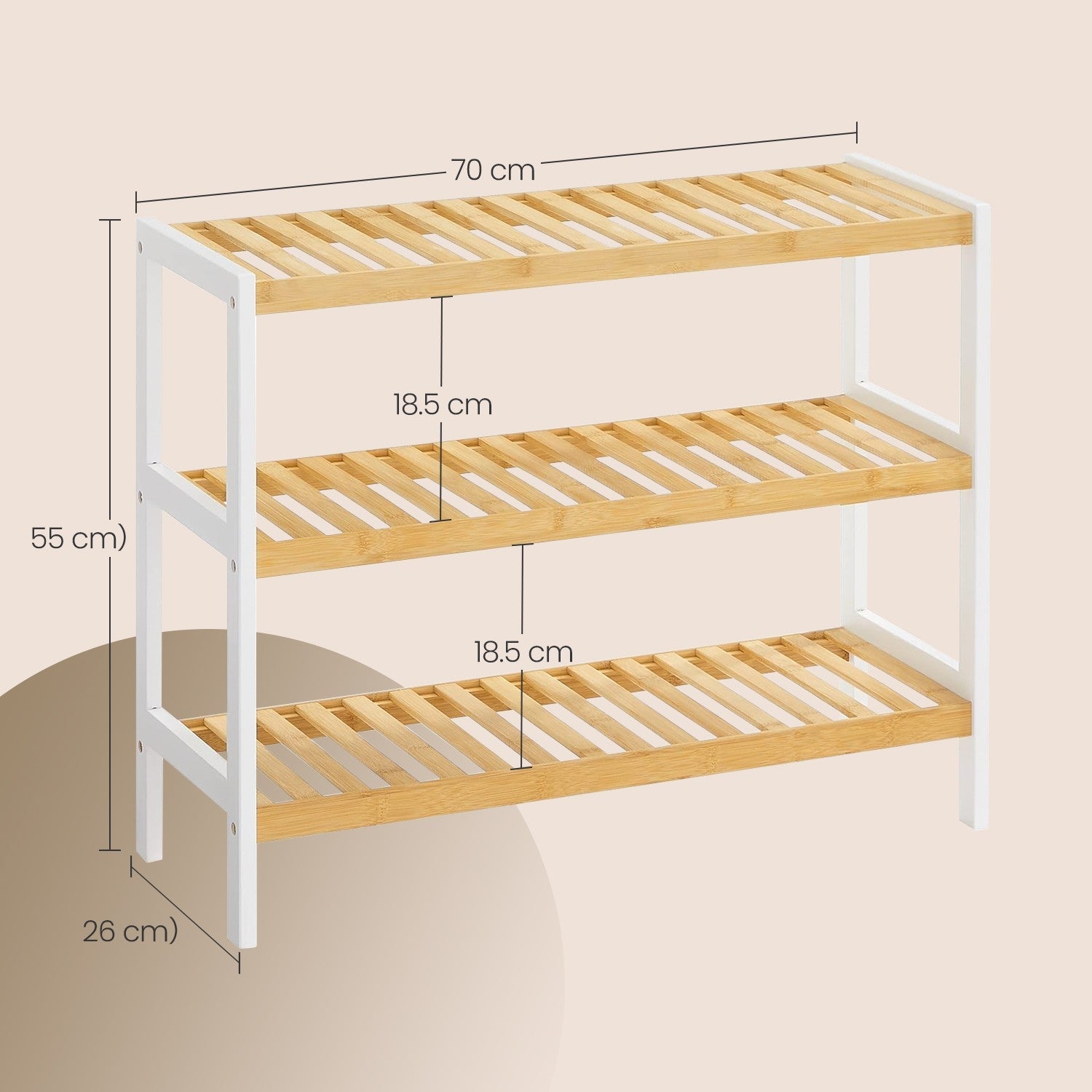 Natural Bamboo 3-Tier Shoe Rack - For 12 Pairs - Multi-Functional Storage