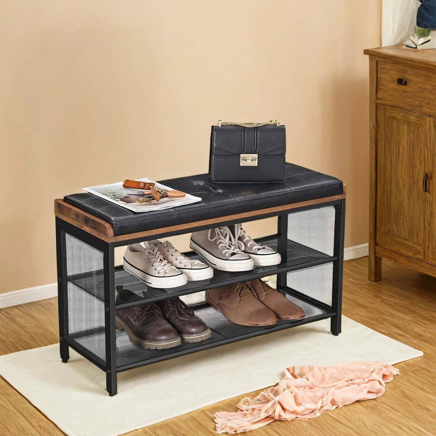 Shoe Bench - 80L - Particleboard - Padded Seat