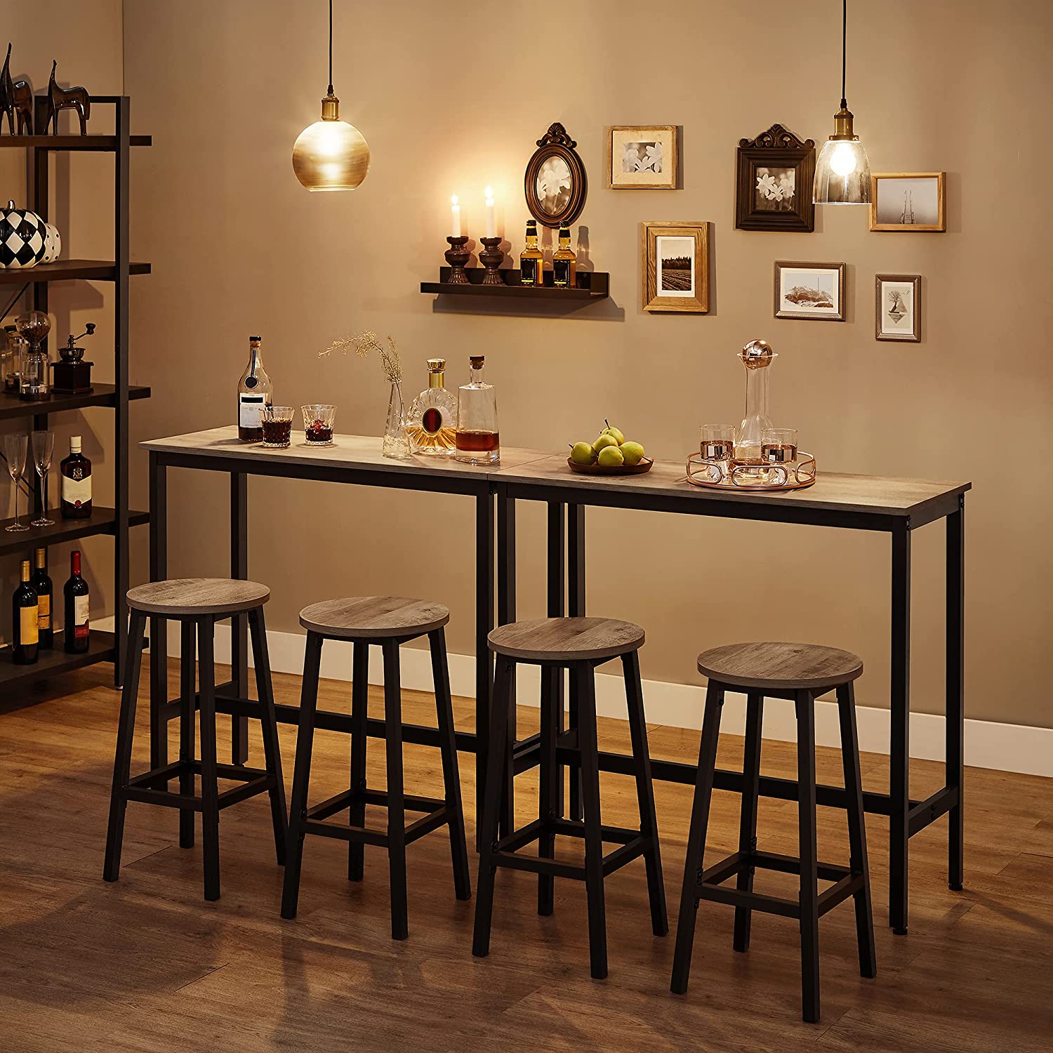Narrow Rectangular Bar Table - Steel Frame - Greige and Black