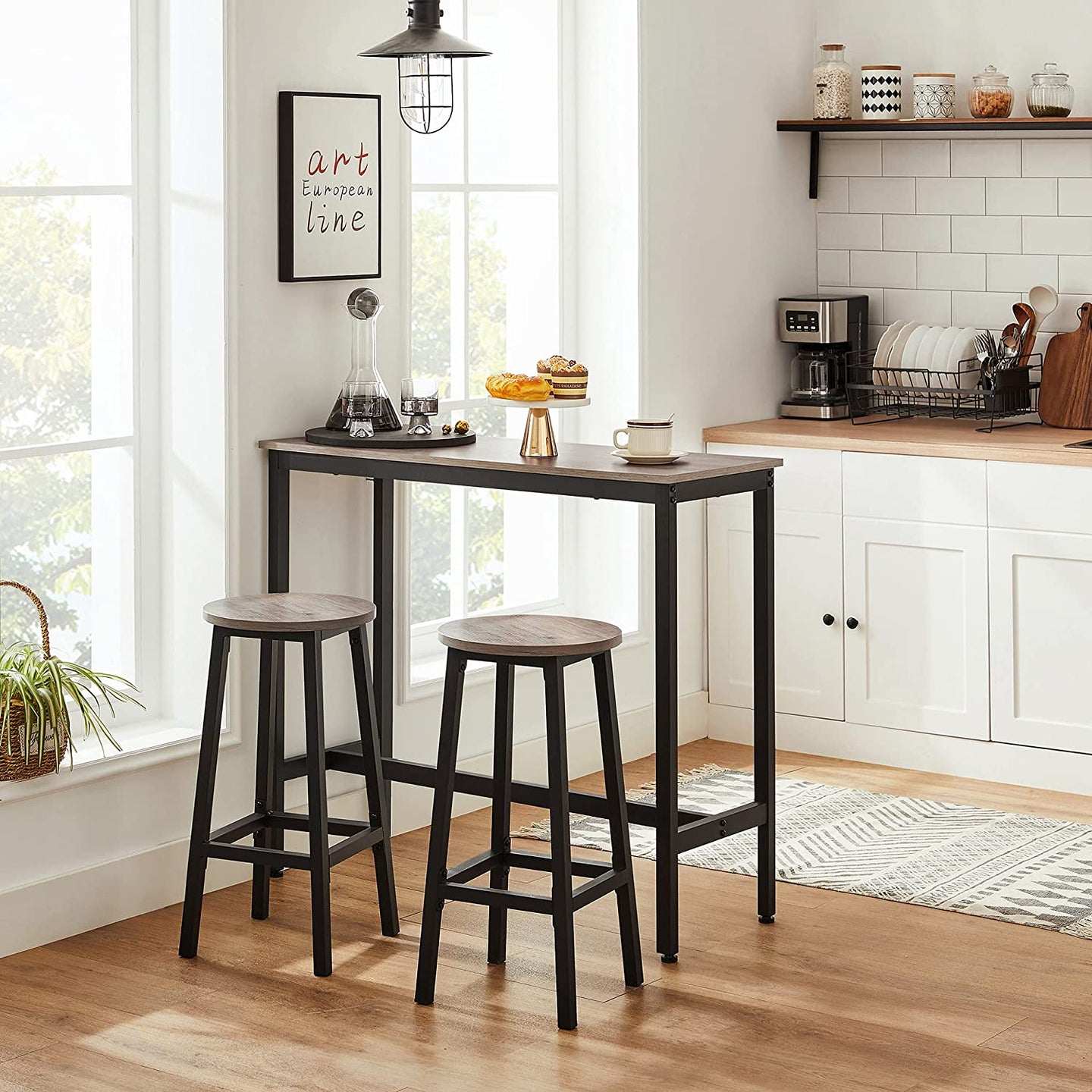 Narrow Rectangular Bar Table - Steel Frame - Greige and Black