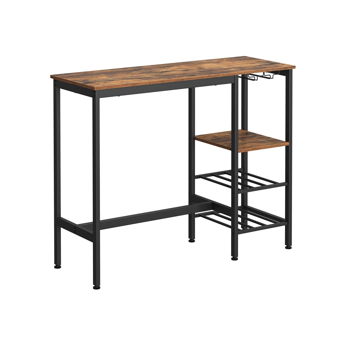 Dining Table - Engineered Wood - Rustic Brown and Black - Includes Wine Glass Holder and Bottle Rack