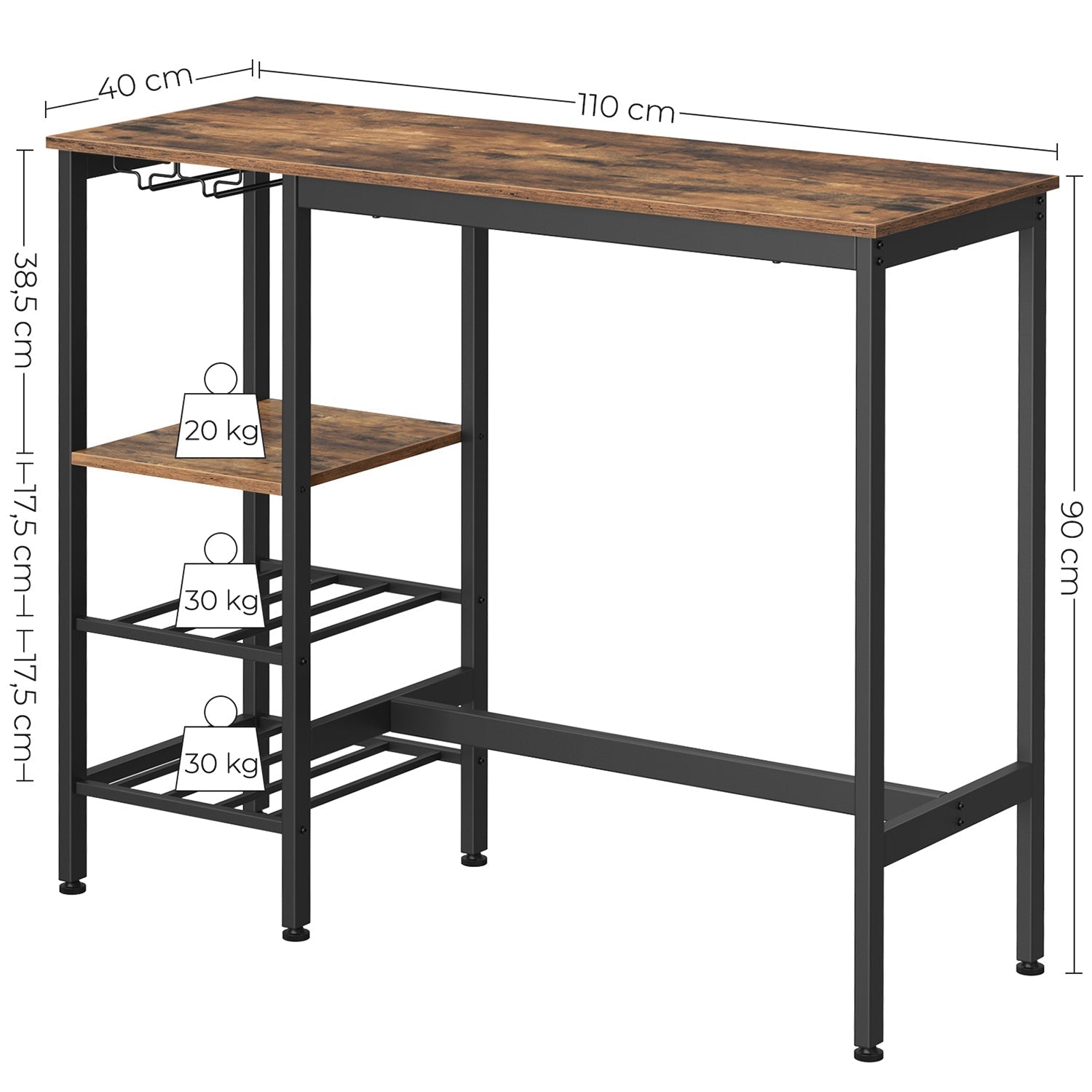 Dining Table - Engineered Wood - Rustic Brown and Black - Includes Wine Glass Holder and Bottle Rack