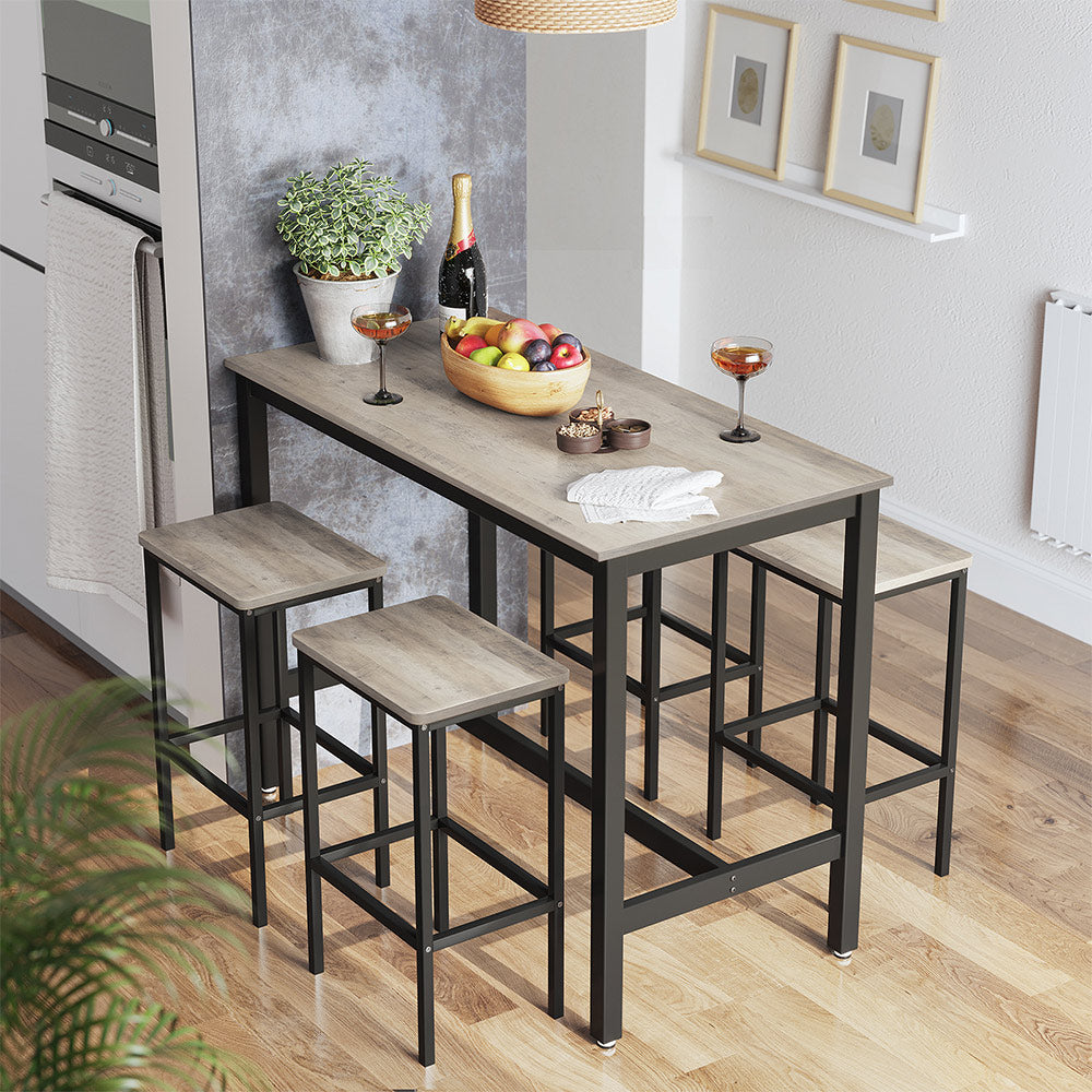 Bar Table Set - Includes 2 Bar Stools - Wood - Greige and Black