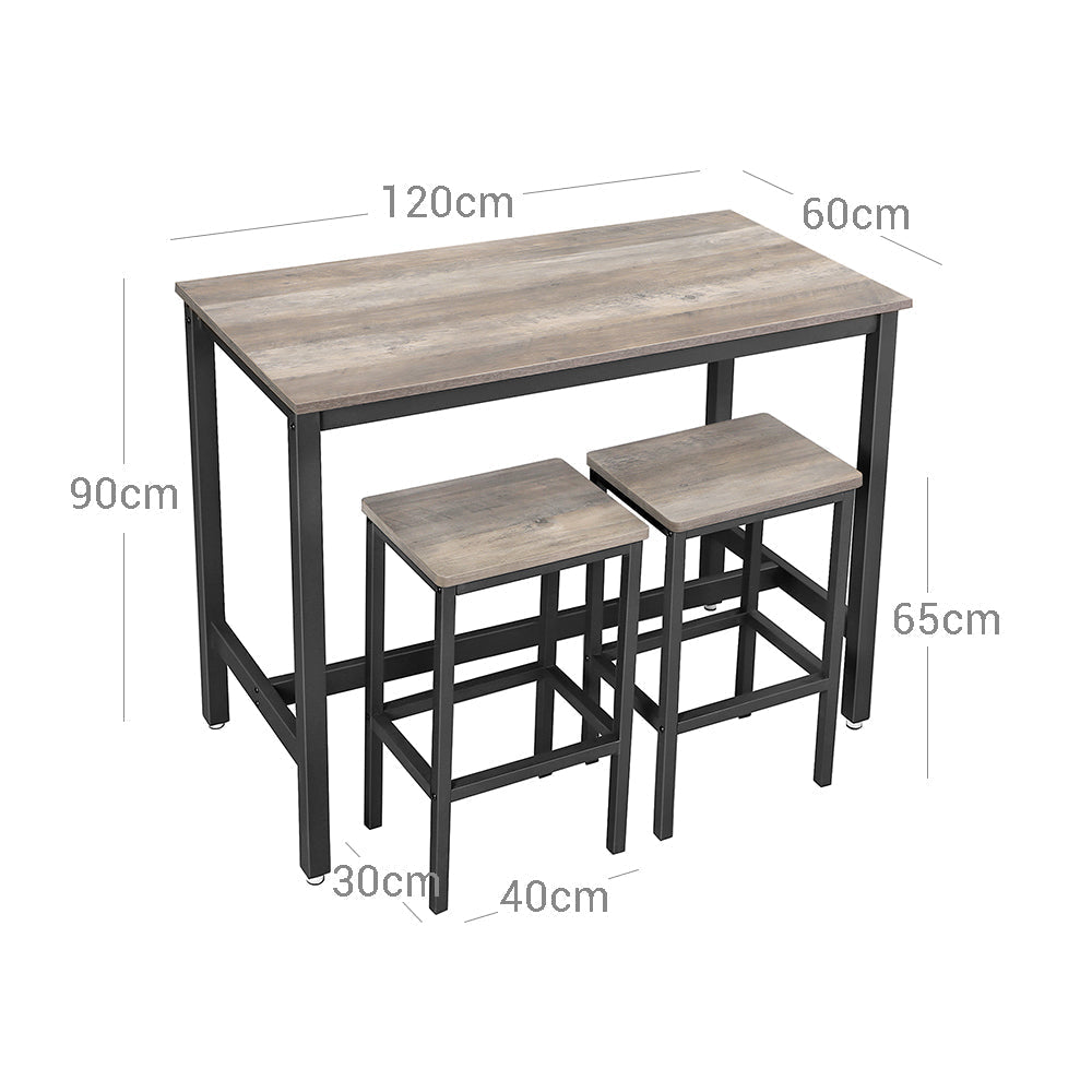 Bar Table Set - Includes 2 Bar Stools - Wood - Greige and Black