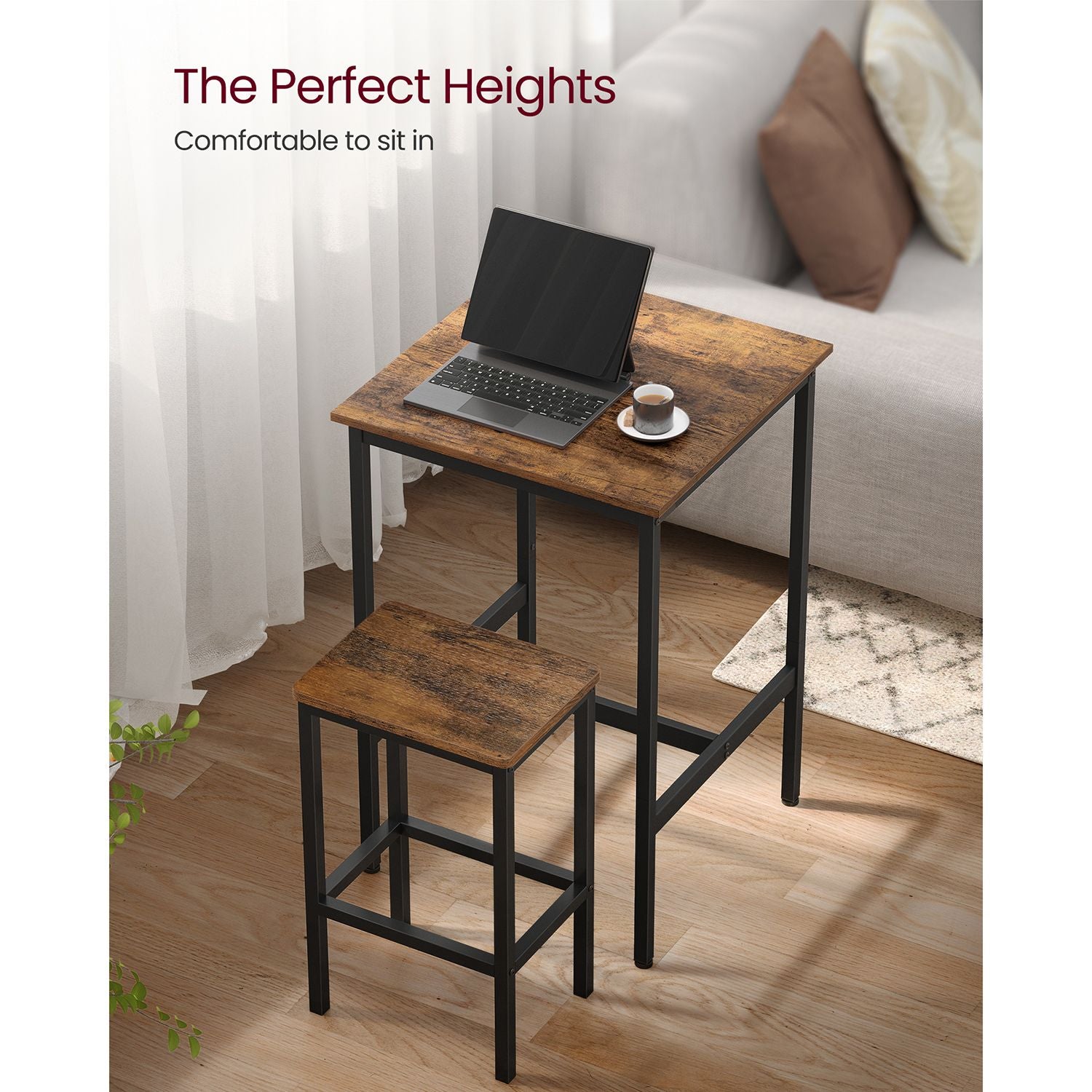 Dining Table and Chairs Set - Wood - Rustic Brown and Black