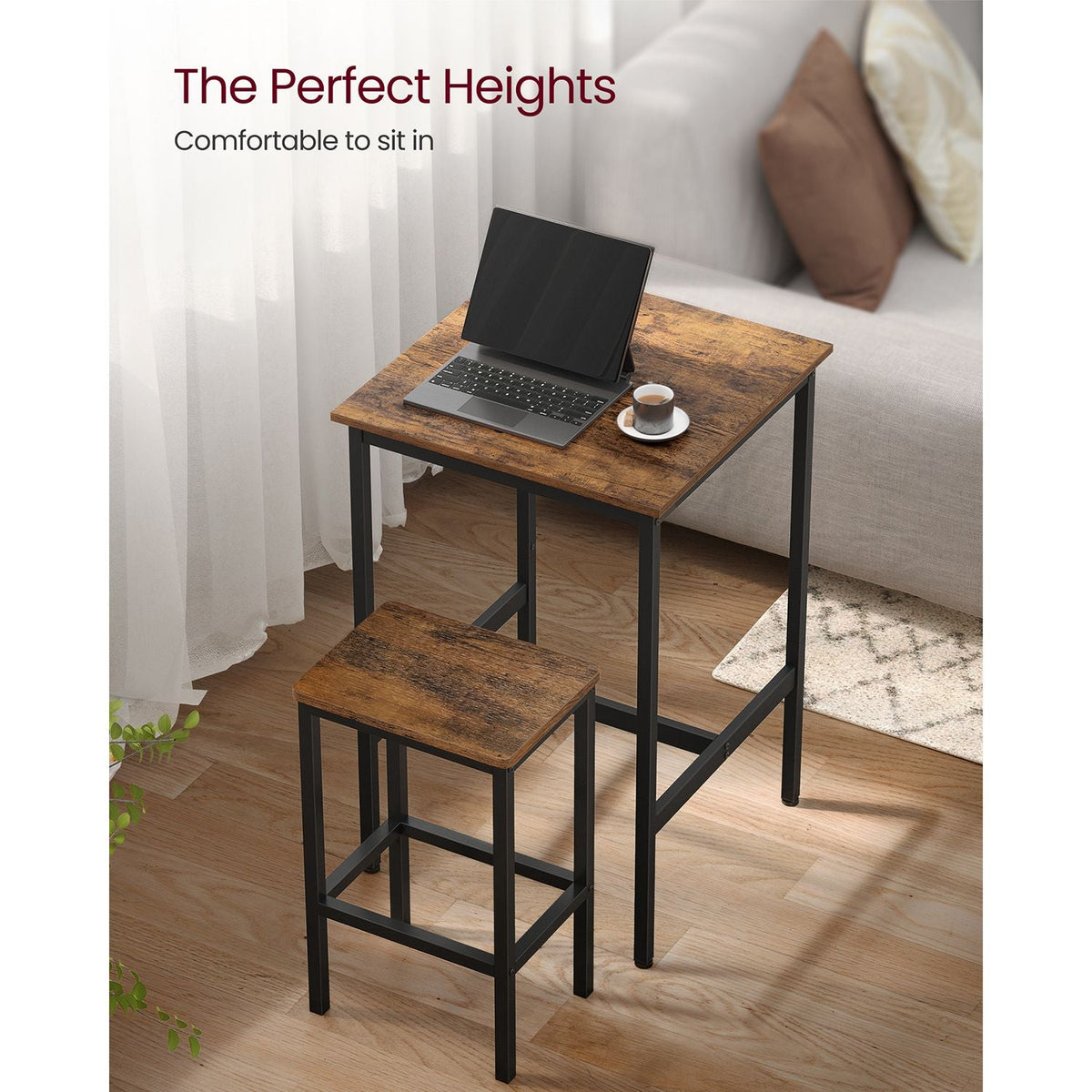Dining Table and Chairs Set - Wood - Rustic Brown and Black