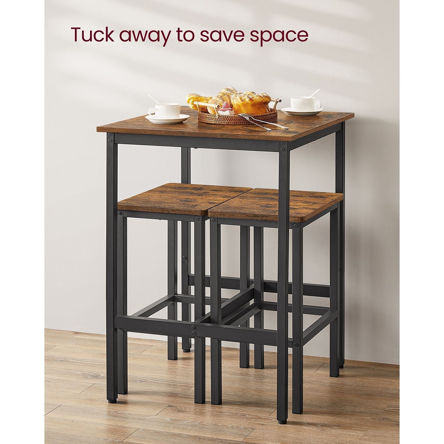 Dining Table and Chairs Set - Wood - Rustic Brown and Black
