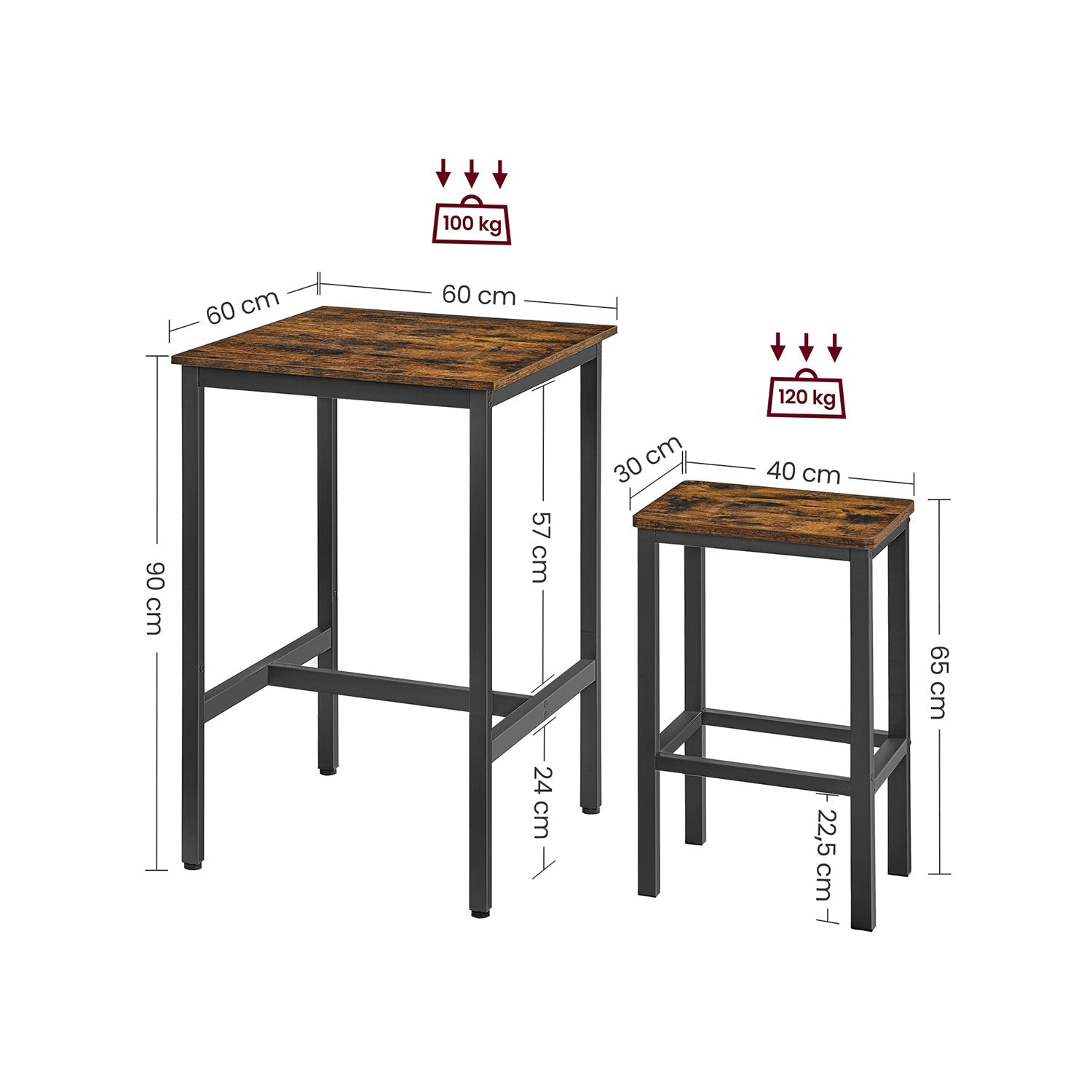 Dining Table and Chairs Set - Wood - Rustic Brown and Black